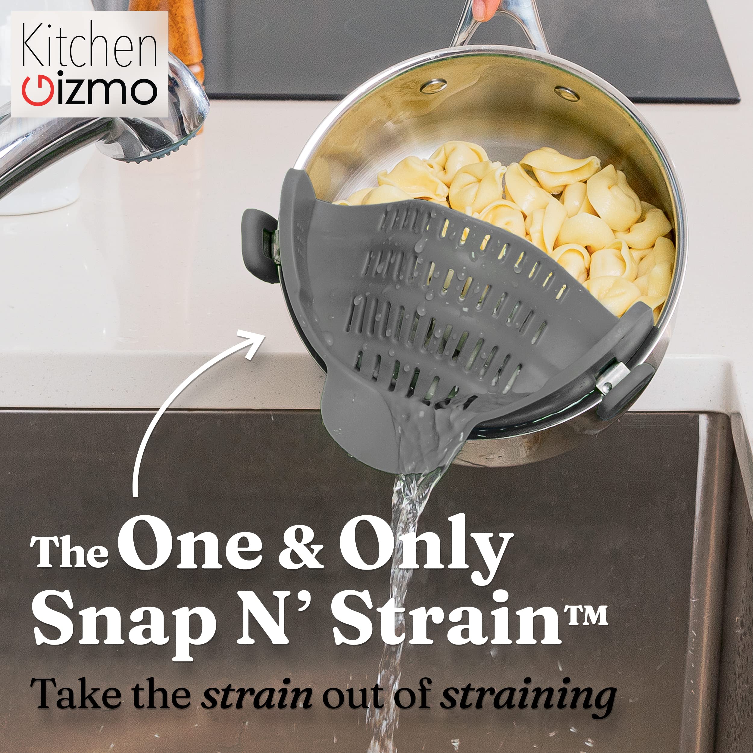 Kitchen Gizmo Snap N' Strain - Silicone Clip-On Colander, Heat Resistant Drainer For Vegetables And Pasta Noodles, Kitchen Gadge