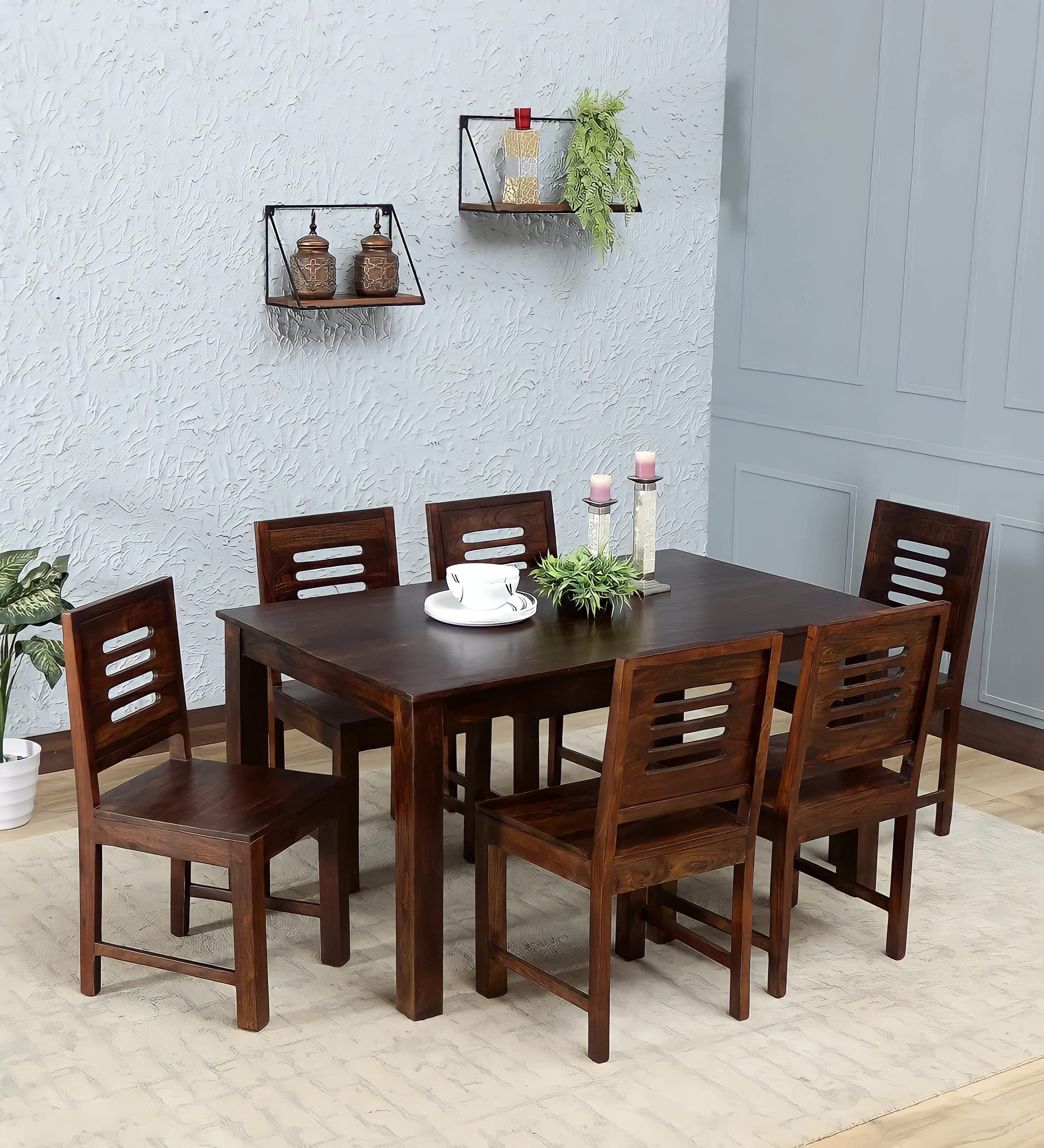 Pc Wood Furniture Wood Furniture Solid Wood Dining Table 6 Seater | Dinning Table With 6 Chairs | Dining Room Furniture (Sheesha