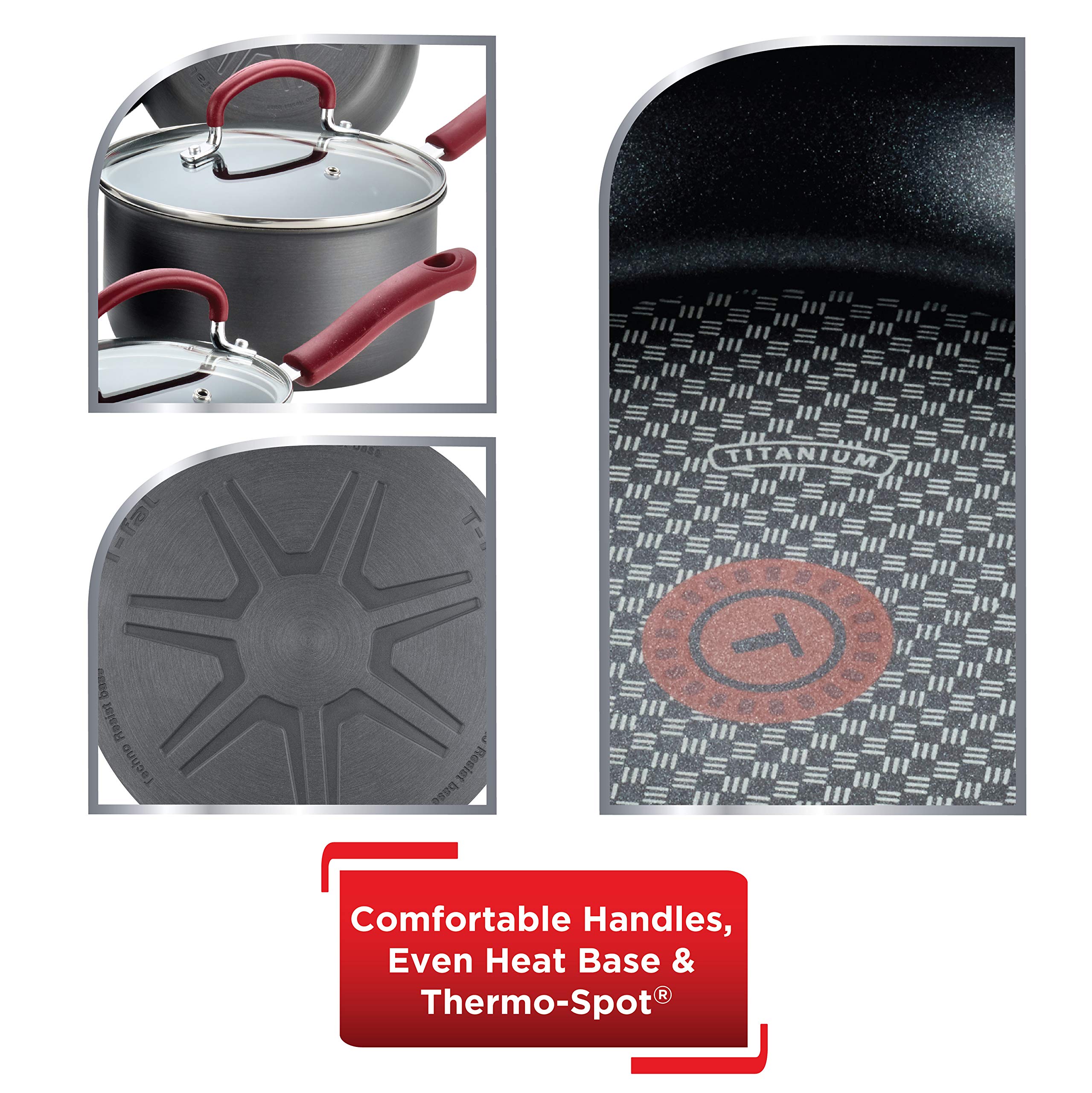 T-fal Ultimate Hard Anodized Nonstick Cookware Set 12 Piece, Oven Broiler Safe 600F, Kitchen Cooking Set w/ Fry Pans, Saucepans,