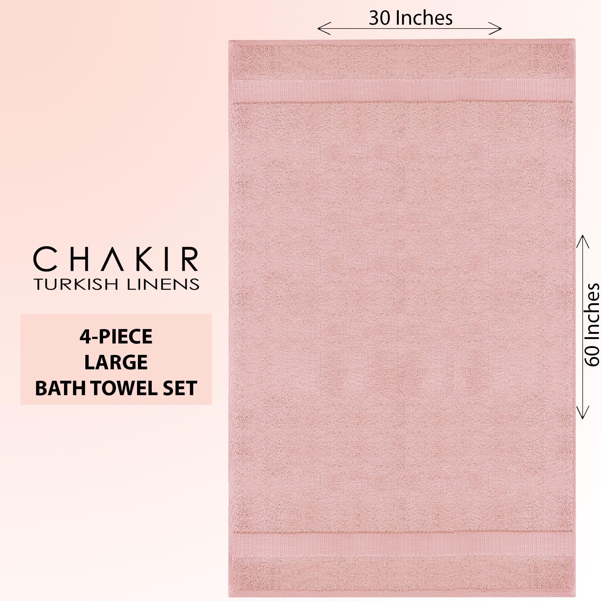 Chakir Turkish Linens 100% Cotton Premium Turkish Towels For Bathroom | 30'' X 60'' Large Bath Towels (4 Piece, Pink)