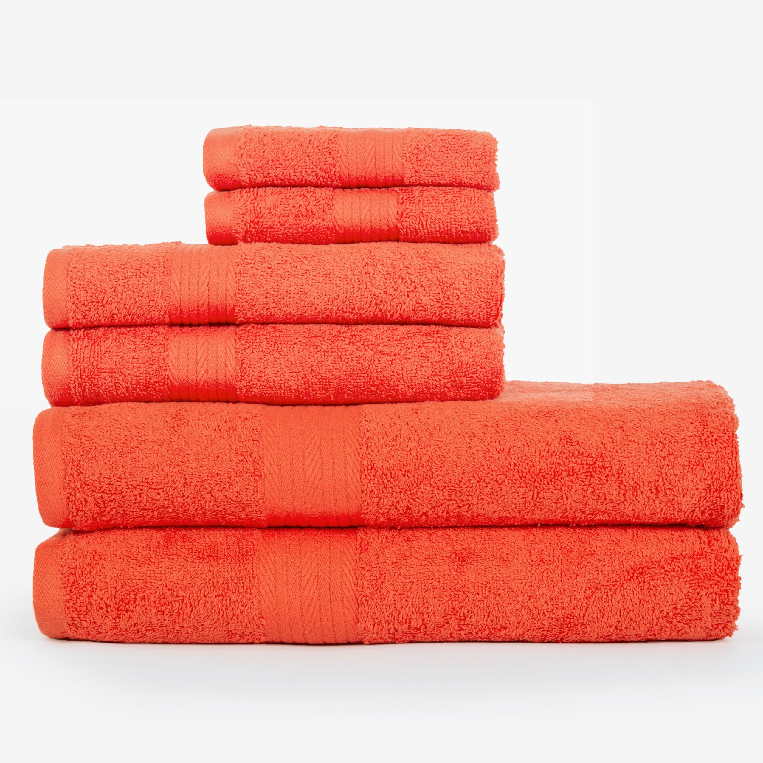 Ample Decor 100% Cotton Luxury 6 Piece Towels Set  2 Bath Towels  2 Hand Towels  2 Wash Cloths for Bathroom - Orange Towel Sets