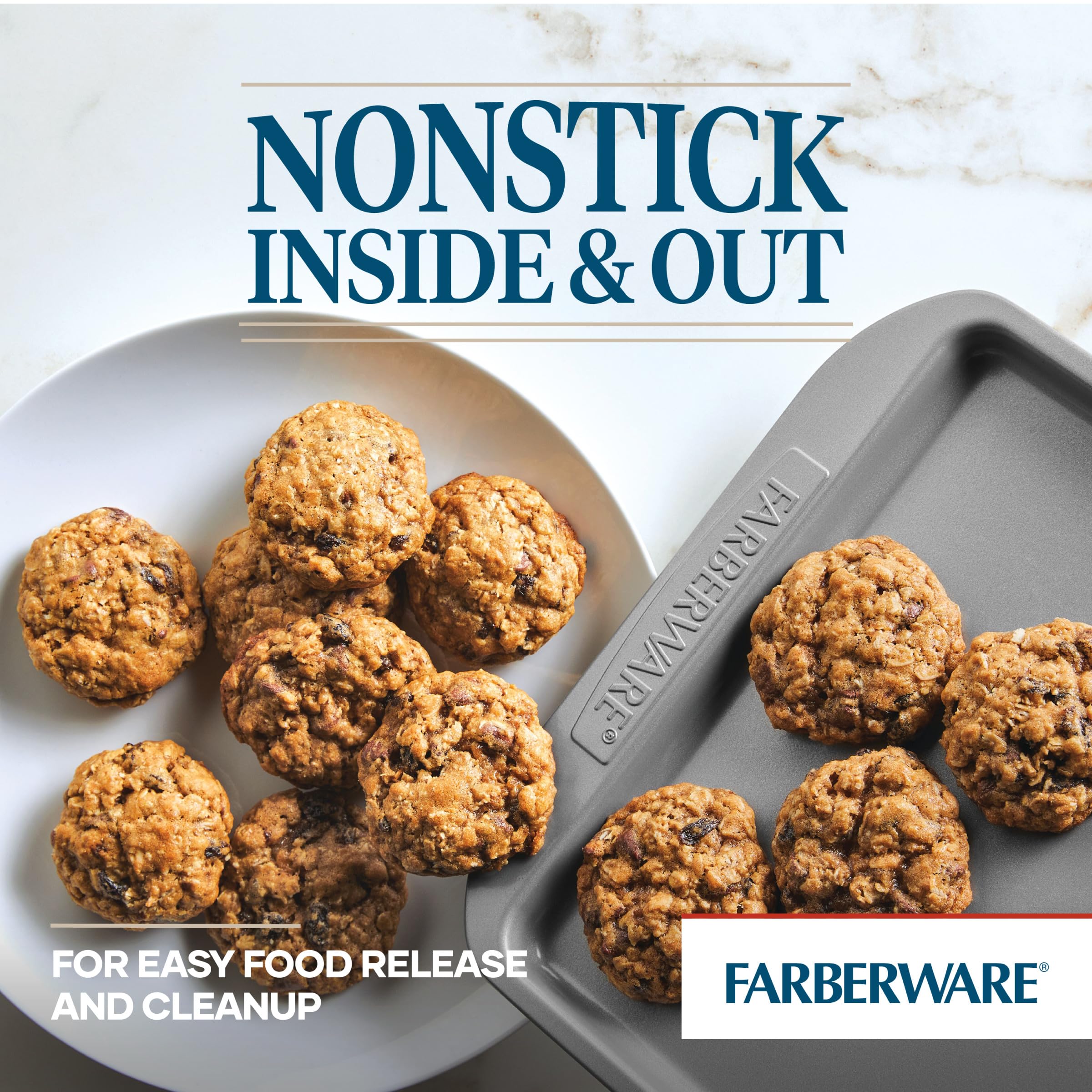 Farberware Nonstick Bakeware Set, 3-Piece Cookie Pan Set, Gray, Model 52019