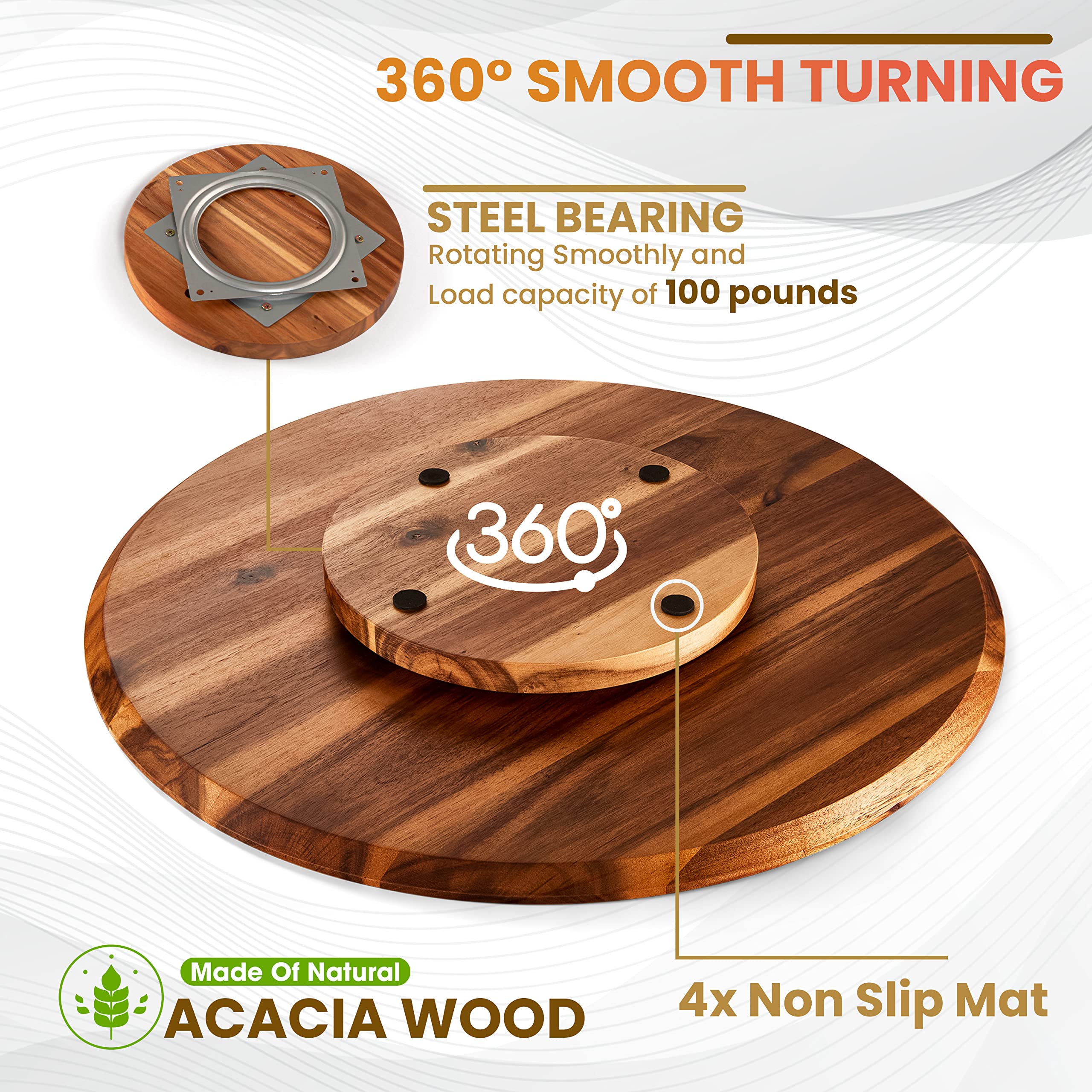 Tidita 21'' Acacia Lazy Susan Turntable For Table - Wooden Charcuterie Boards Cheese Board - Extra Large Lazy Susan Organizer -