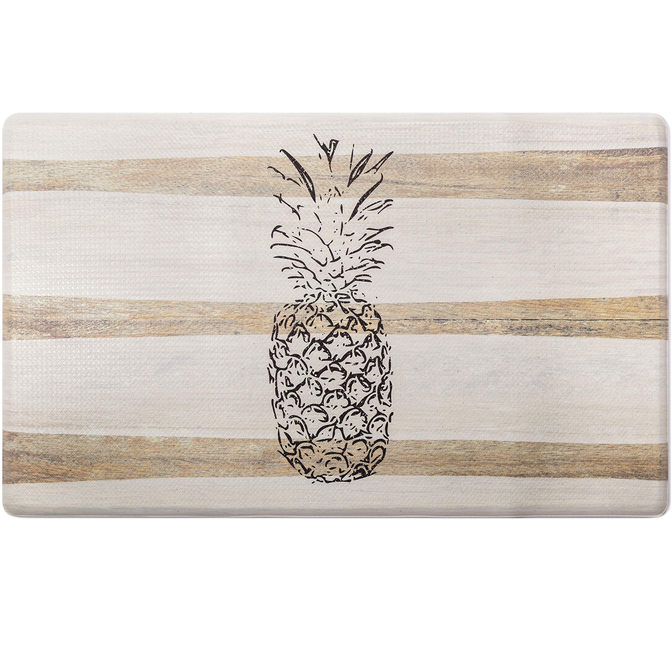 Home Dynamix Cozy Living Pineapple Runner Anti-Fatigue Kitchen Mat, Non-Slip Floor Mat, Padded Standing Desk Mat, Beige/Black, 1