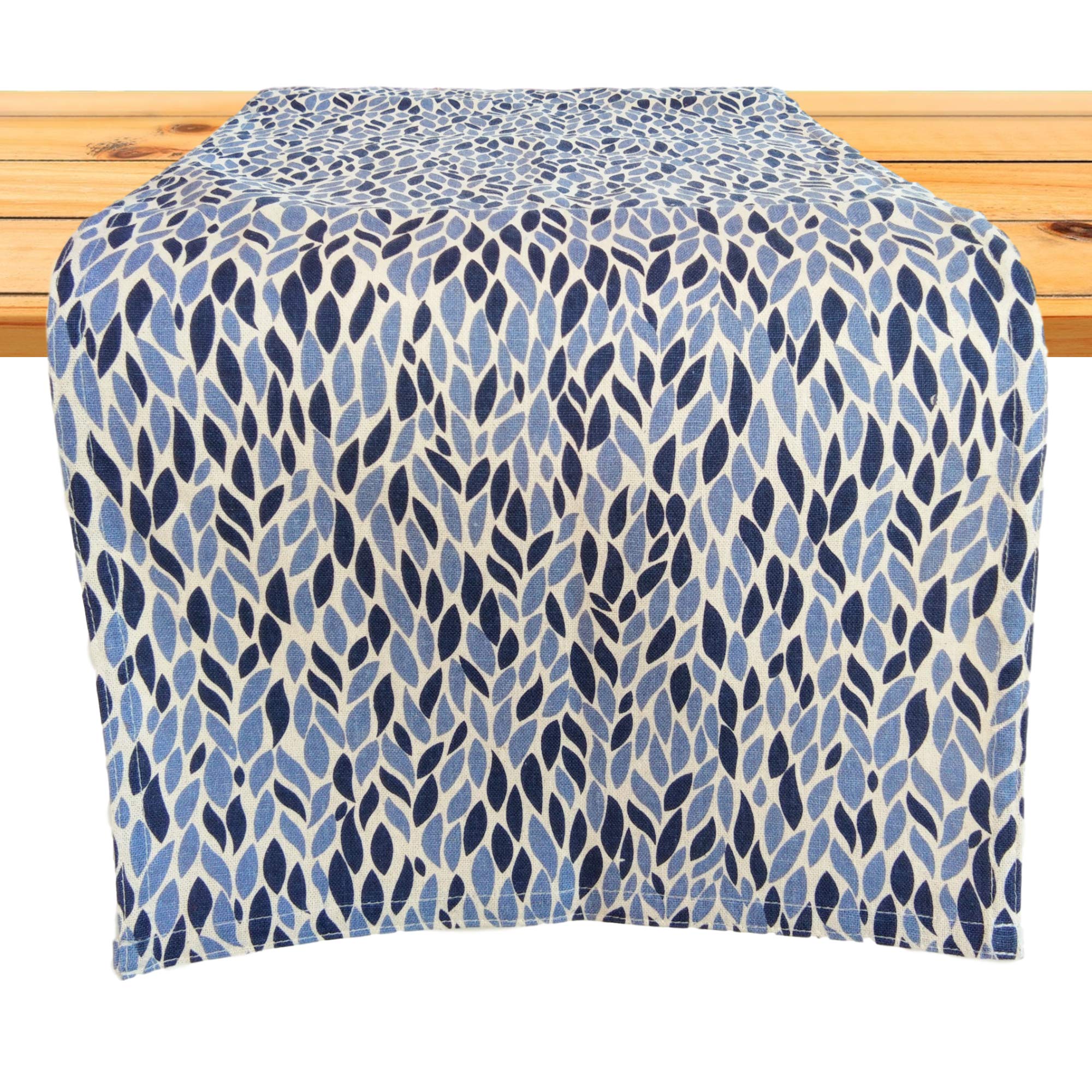 Cushystore Leave Garden Grains Table Runner Farmhouse Cottage Rustic Theme 100% Cotton Navy Blue, 13 X 36 Inch