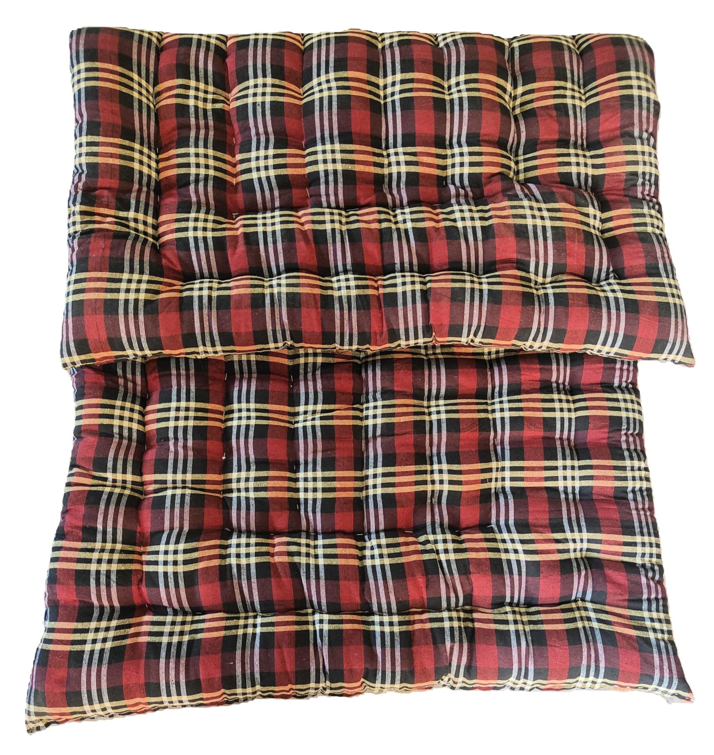 Tanwar Handloom & Pillow House Soft Reversible Cotton Filled Gadda Single Bed Mattress Quilt 3x6 ft Red  Foldable Floor Bed Sof