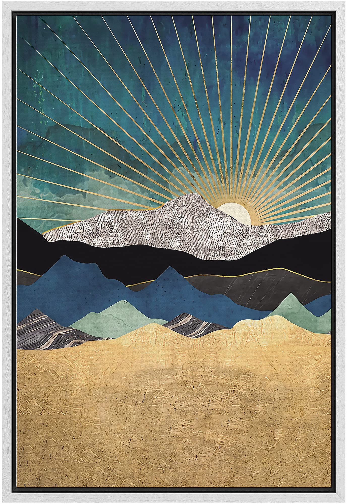 Signford Framed Canvas Print Wall Art Sun Peeks Over Granite Mountain Range Abstract Wilderness Illustrations Modern Art Scenic