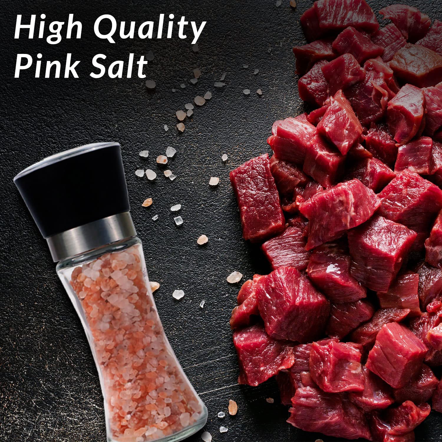Himalayan Chef Pink Salt And Black Pepper Grinder Set, Clear, Medium