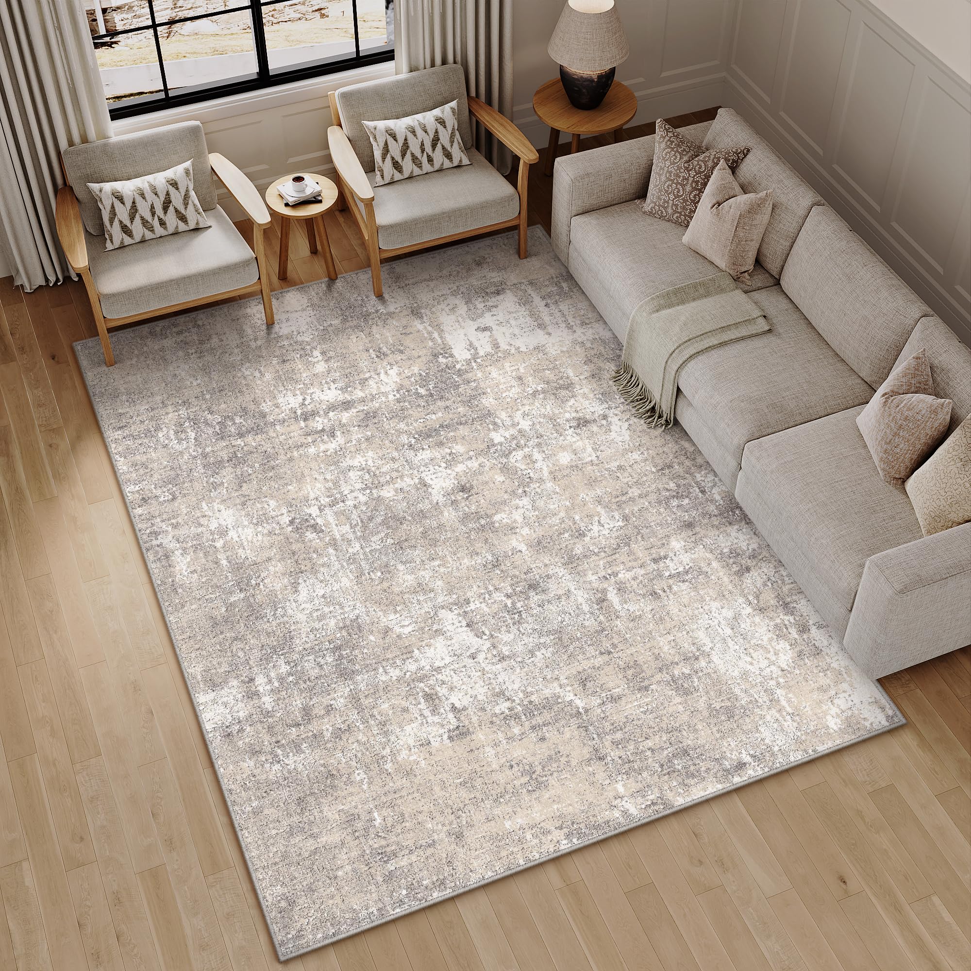 PureCozy Christmas Area Rug 5x7 Red Washable Living Room Carpet Retro Distressed Floral Holiday Decor Rug Non Slip Soft Decorati