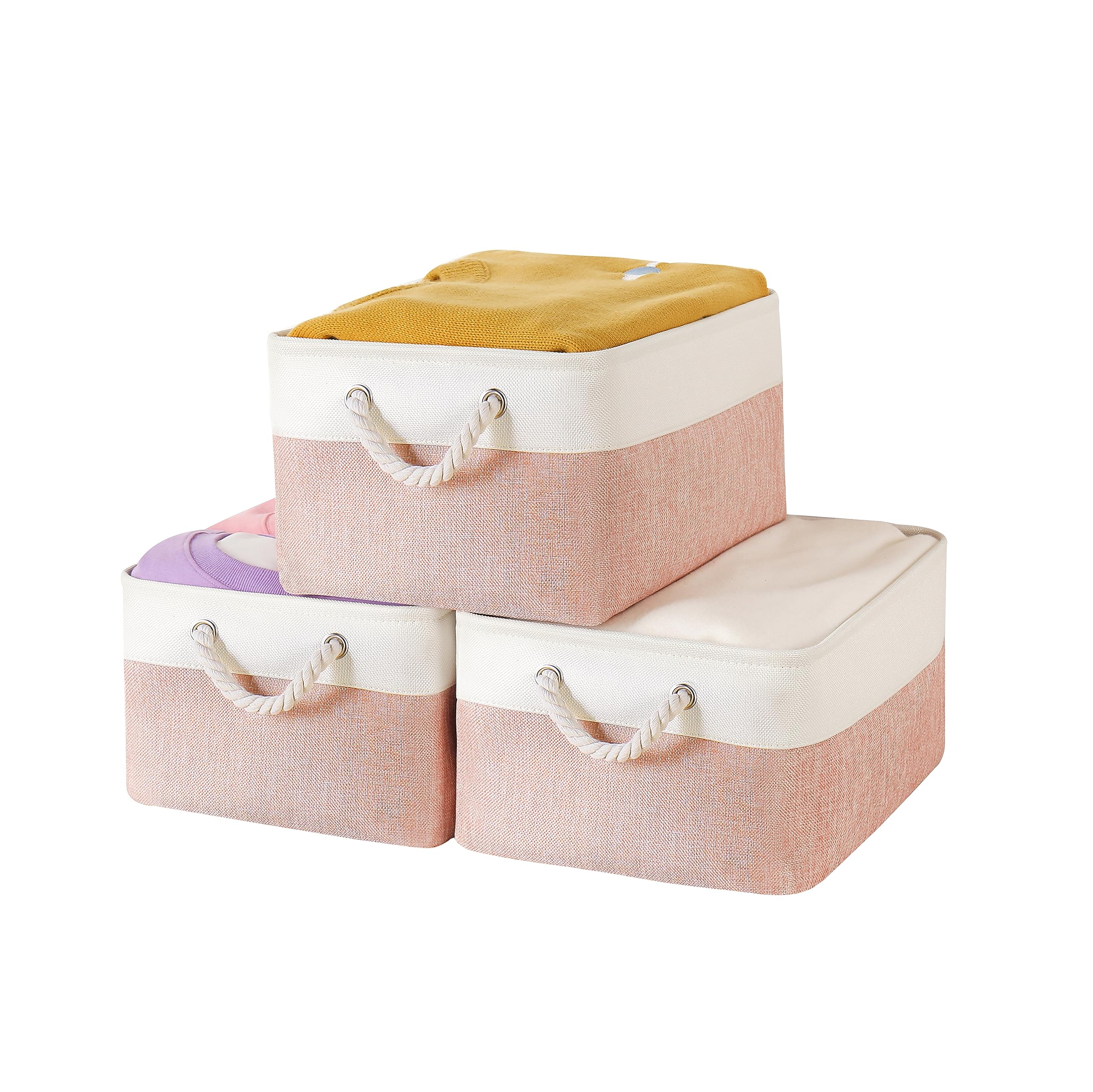 Lordcom Storage Bins With Sturdy Cotton Handles(3 Pack), Fabric Storage Baskets For Organizing Use For Office & Home, Book, Clot