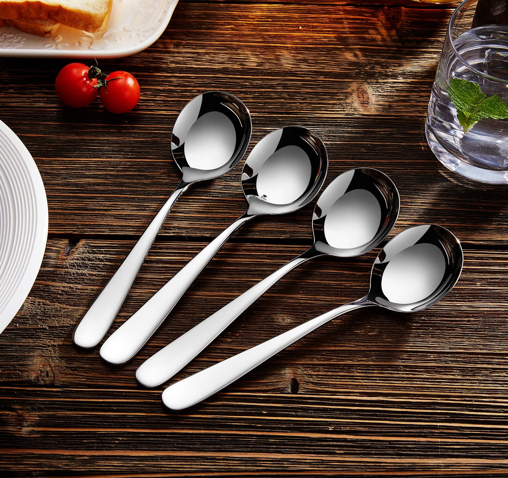 Keawell Premium 7'' Louise Soup Spoons, 18/10 Stainless Steel, Dishwasher Safe (4)