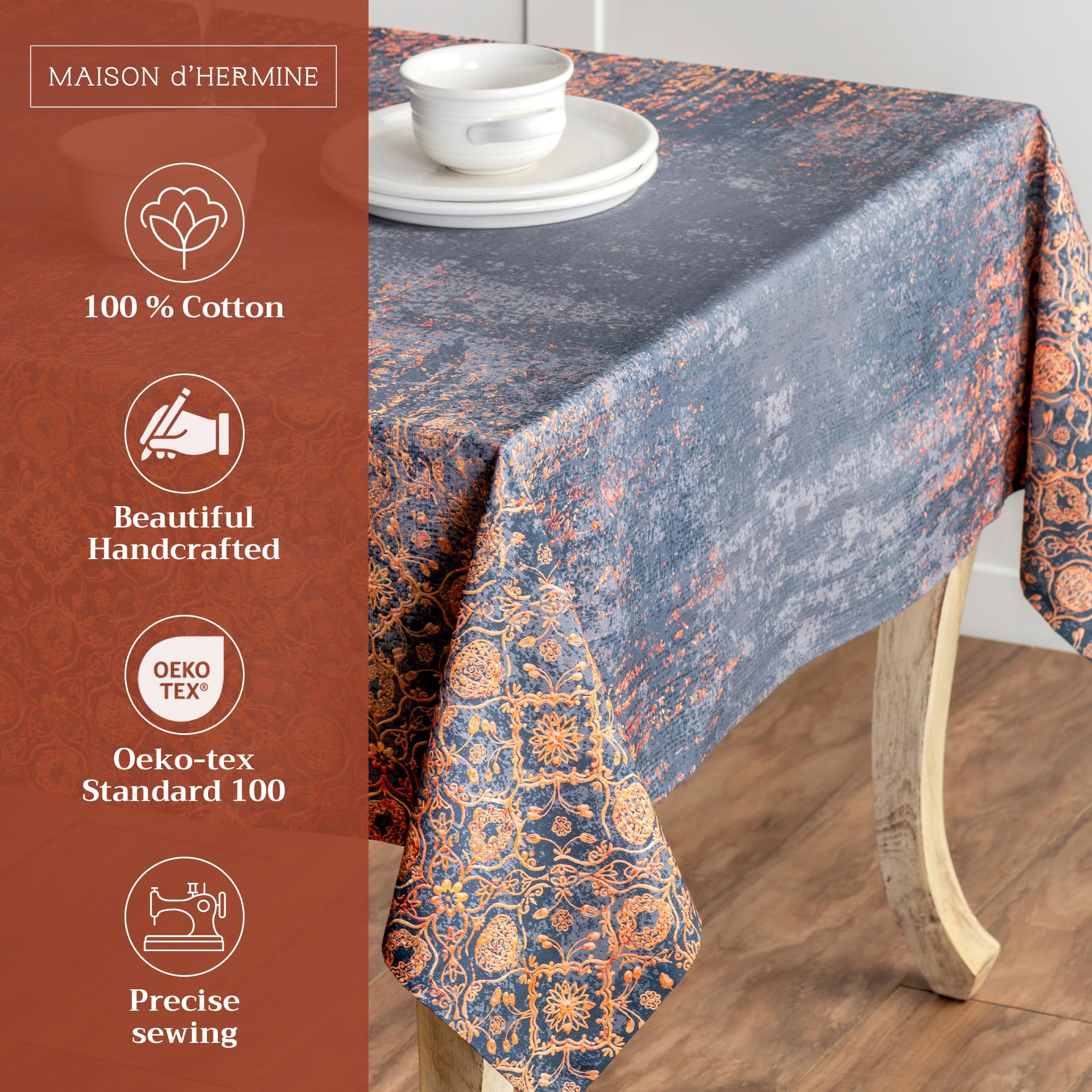 Maison D' Hermine Table Cover 60''X108'' 100% Cotton Decorative Washable Rectangle Tabletop Tablecloths, Kitchen, Wedding, Resta