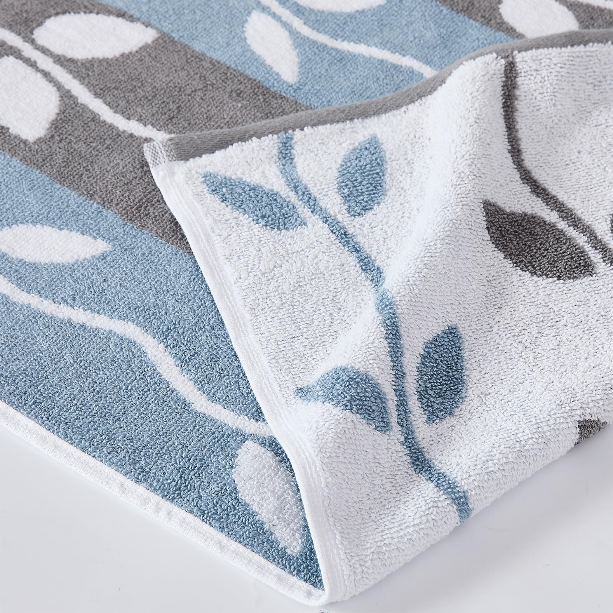 Amrapur Overseas 6-Piece Yarn Dyed Organic Vines Jacquard/Solid Ultra Soft 500GSM 100% Combed Cotton Towel Set [Blue]