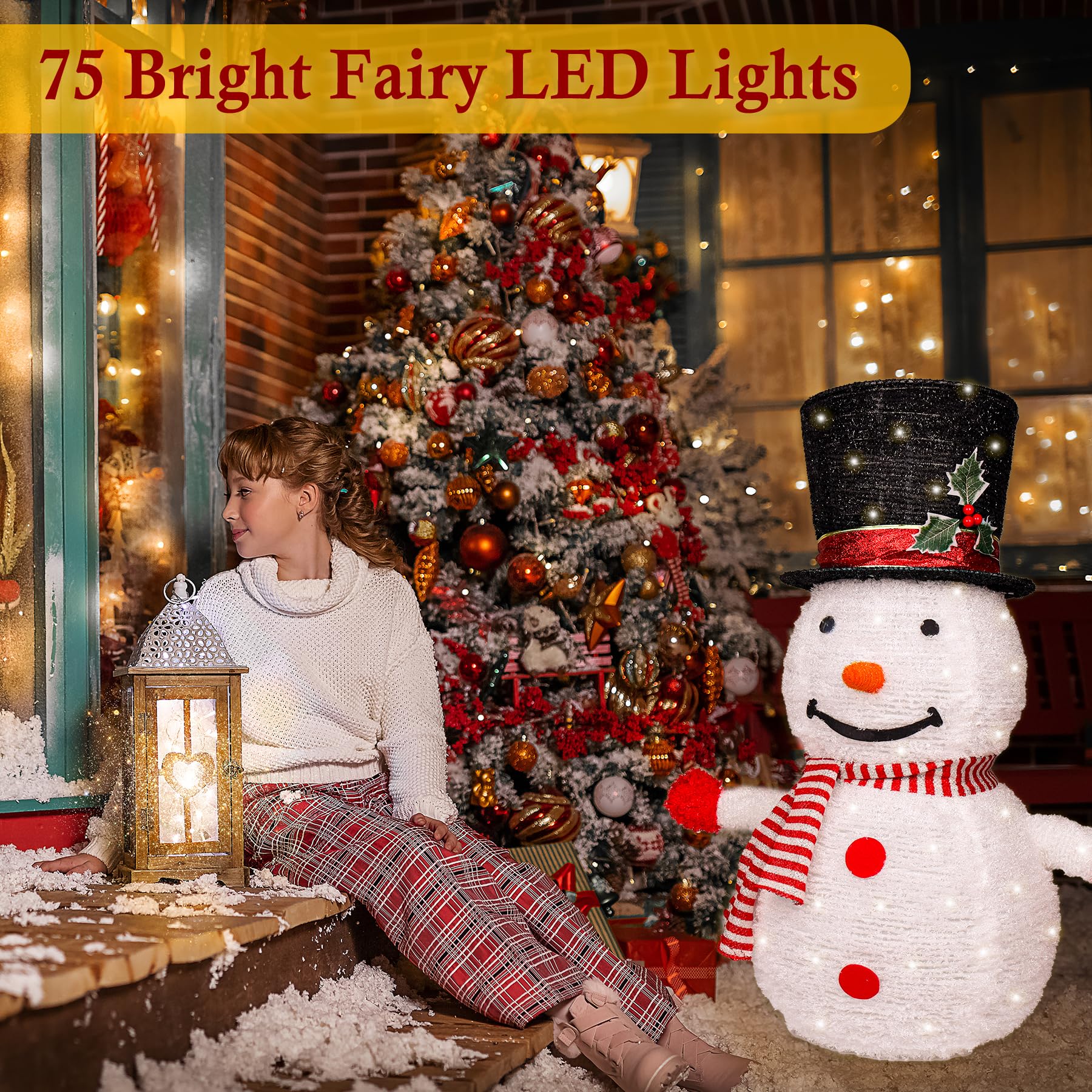 ChamBay Snowman Outdoor Christmas Decorations, 28 Inch Collapsible Snowman Christmas Decorations with 75 LED Lights, Light Up Xm