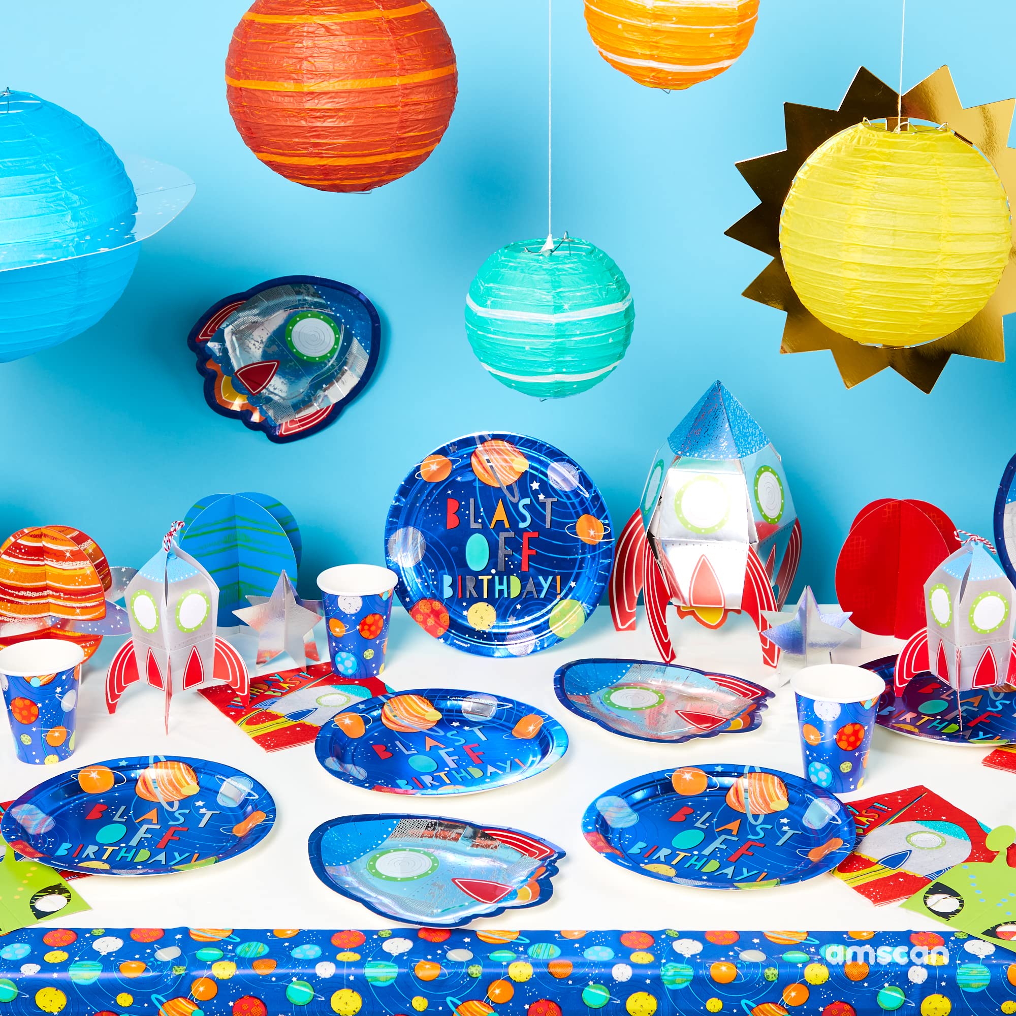 Vibrant Multicolor Blast Off Birthday Beverage Napkins (5'' X 5'') Pack Of 16 - Unique & Fun Design, Soft & Absorbent Paper Napk