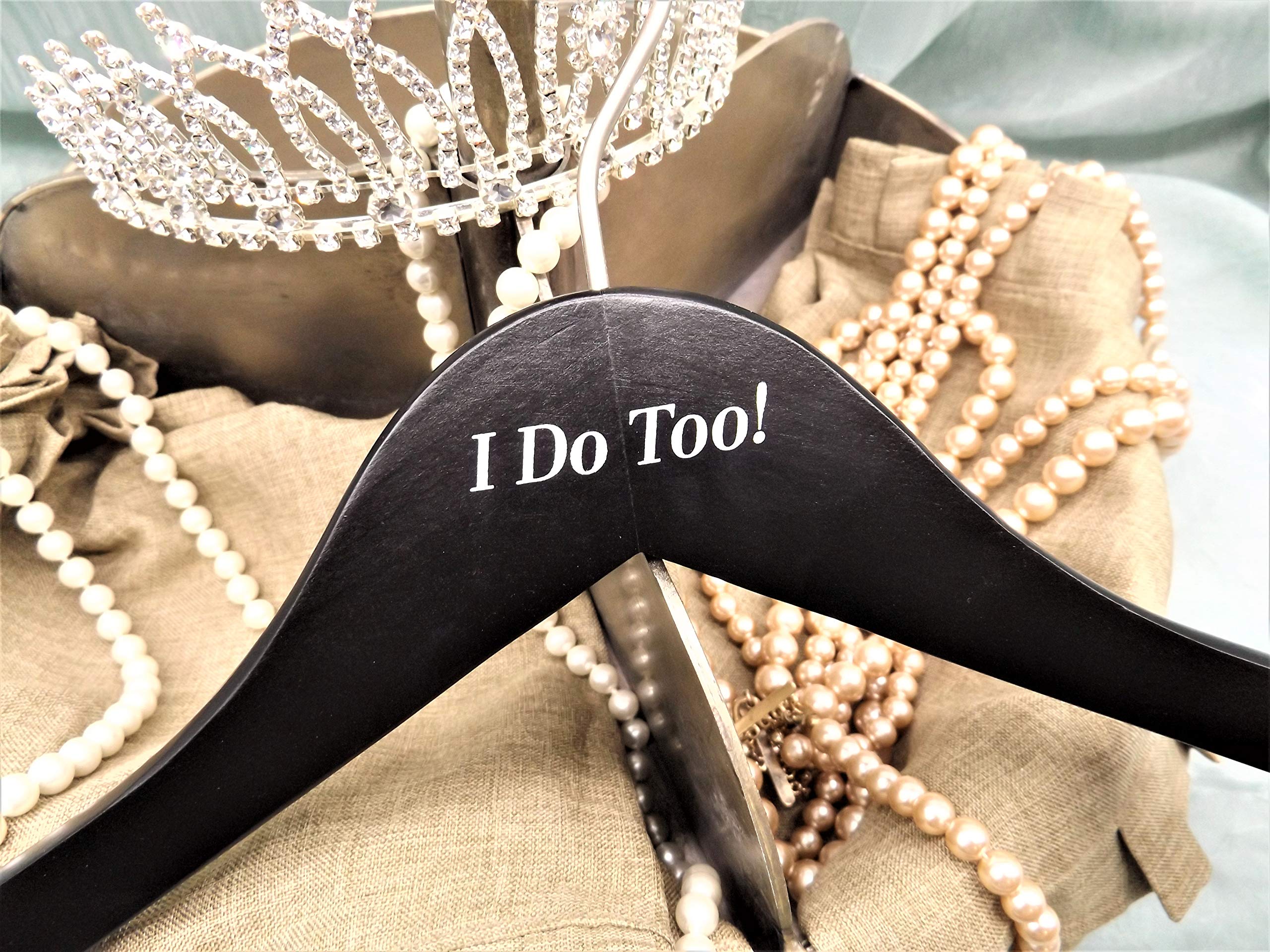 NAHANCO IDO20117 Bridal Hanger Set  White Wooden Hangers Imprinted with I Do and I Do Too  17 (2 Piece Set)