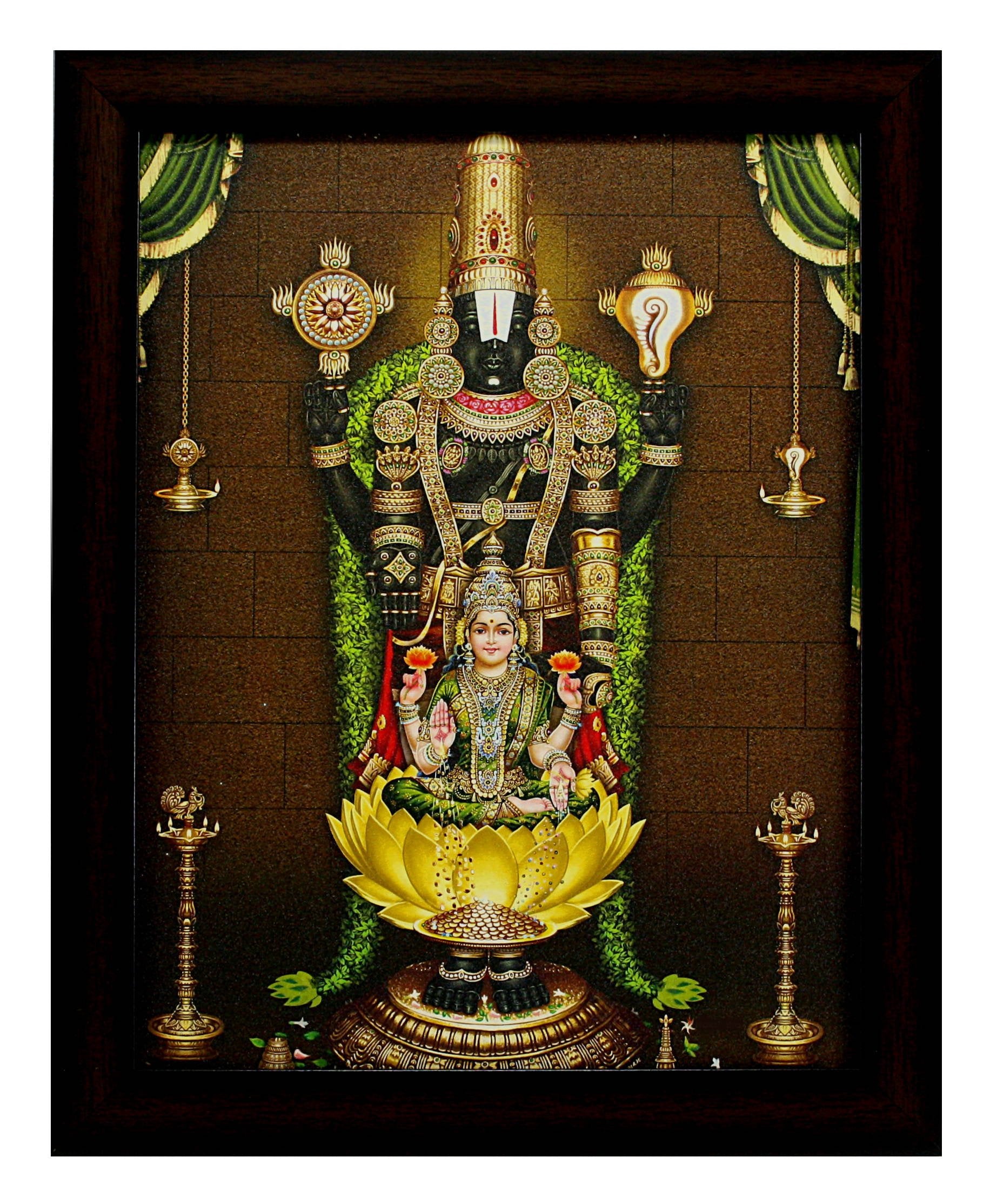 Indianara Tirupati Balaji Painting - Wood, 27X30.5X1Cm, Multicolour (Brown)