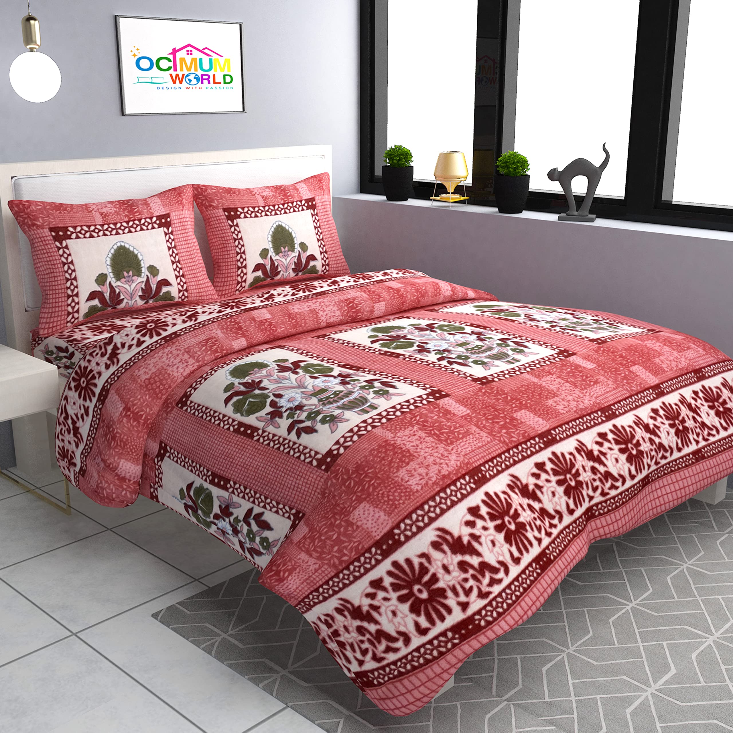 Morado Woolen Heavy Warm Fleece Double Bedsheet With Two Pillow Covers With Zipper For Winters (90X100 Inches, Peach)