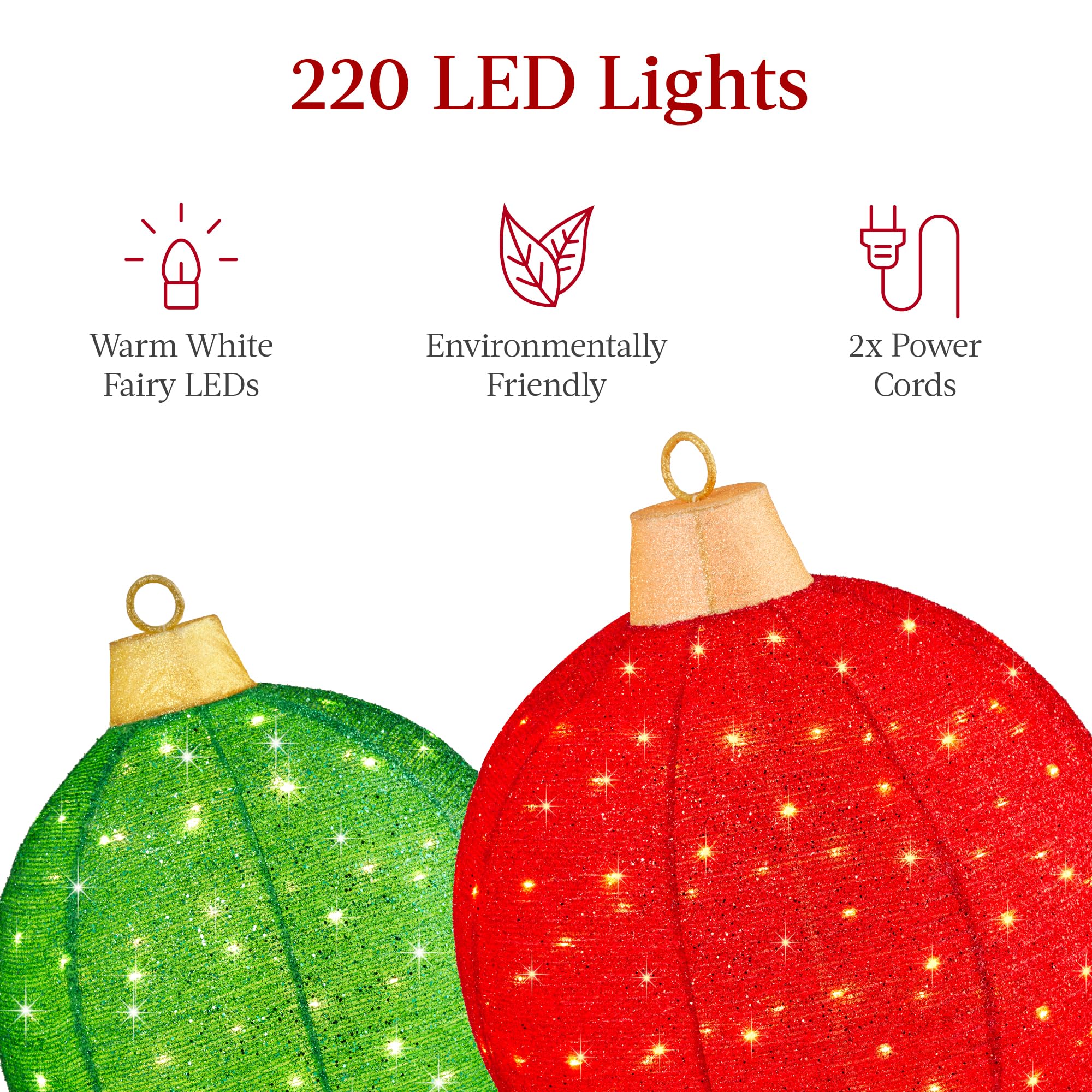 Best Choice Products 2pc Lighted Pop-Up Outdoor Christmas Ornament Set, Holiday Ball Decoration w/ 220 LED Lights, 8 Light Funct