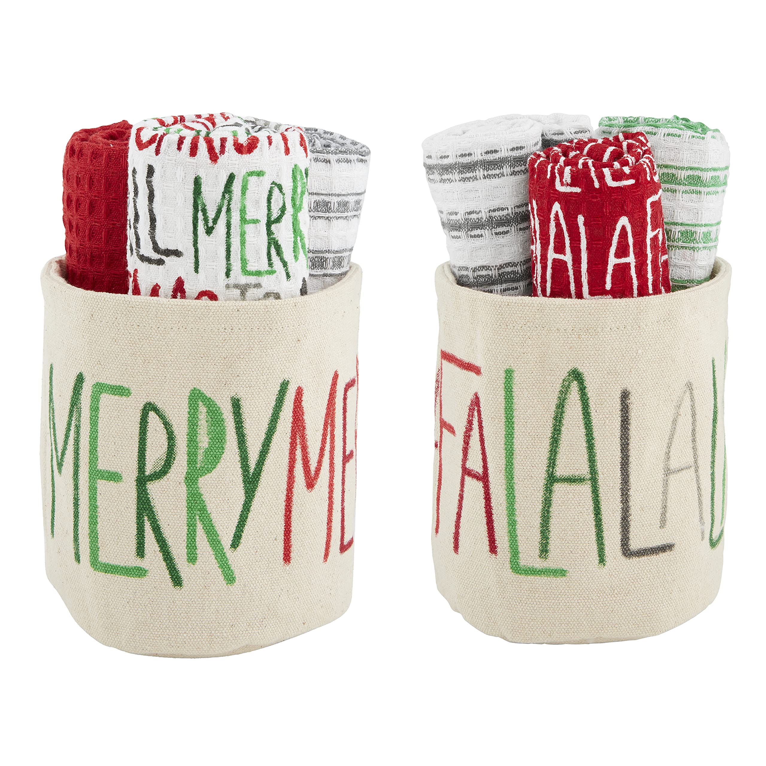 Mud Pie Christmas Towel Basket Set, Fa La La, 21'' X 14''