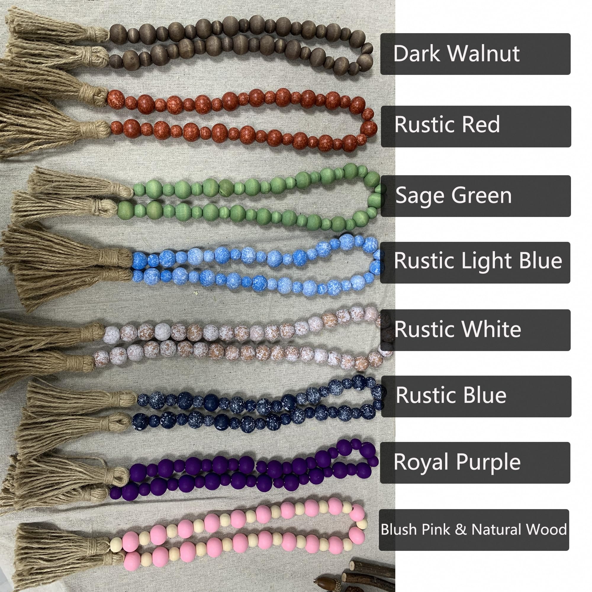 Handcrafted Farmhouse Wooden Decorative Beads Garland, Table Tray Boho Wood Beads with Tassel, Small Rustic Antique Decor for Ho