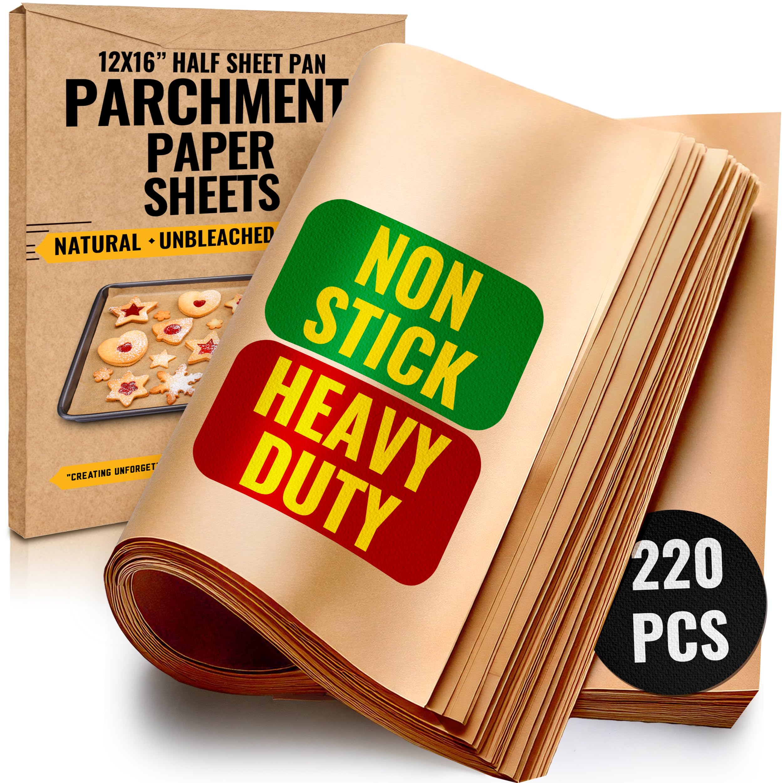 220 PCS Parchment Paper Baking Sheets, 12x16 Inches by Bakers Signature | Precut NonStick & Unbleached  Will Not Curl or Burn