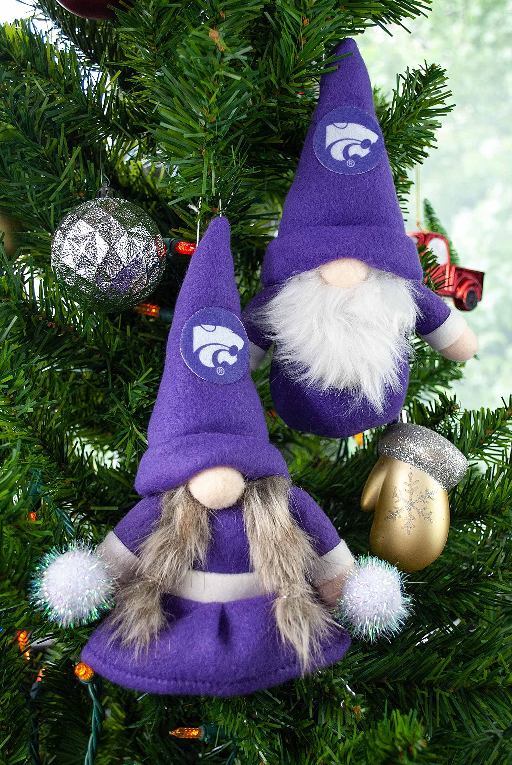 Kansas State Wildcats Set of 2 Plush Gnome Christmas Tree Ornaments by Hannas Handiworks - Fan/Cheerleader Holiday/Dorm Decorati
