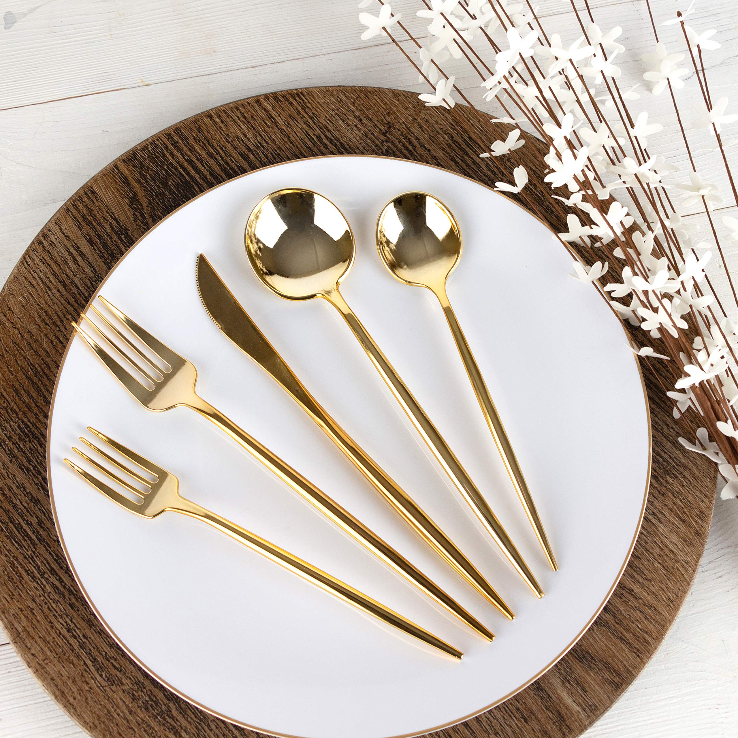 Novelty Modern Flatware  Cutlery  Disposable Plastic Salad forks Luxury Gold 32 Count