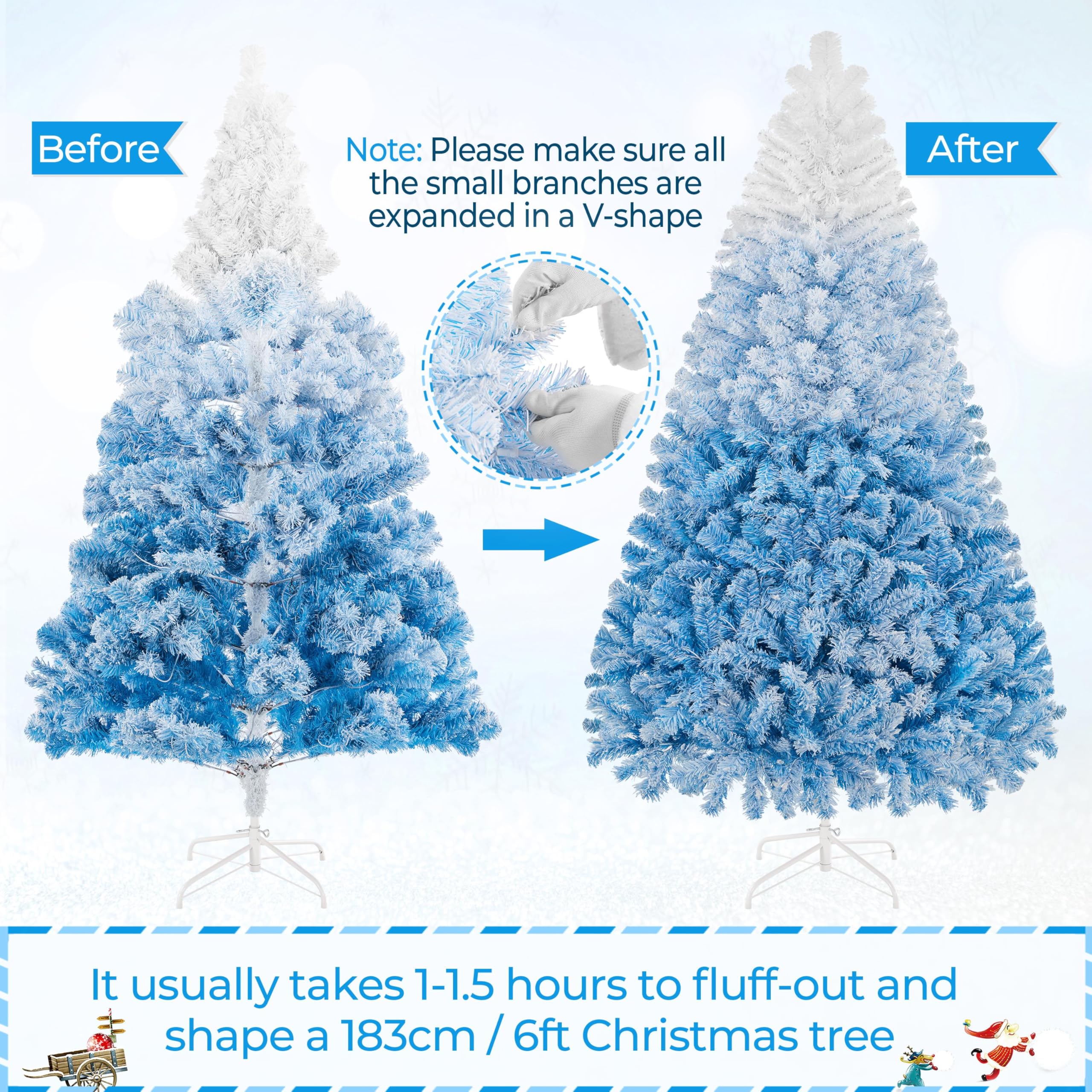 Yaheetech 6ft Pre-lit Artificial Christmas Tree with 250 Incandescent Warm White Lights, Snow Flocked Full Prelighted Xmas Tree