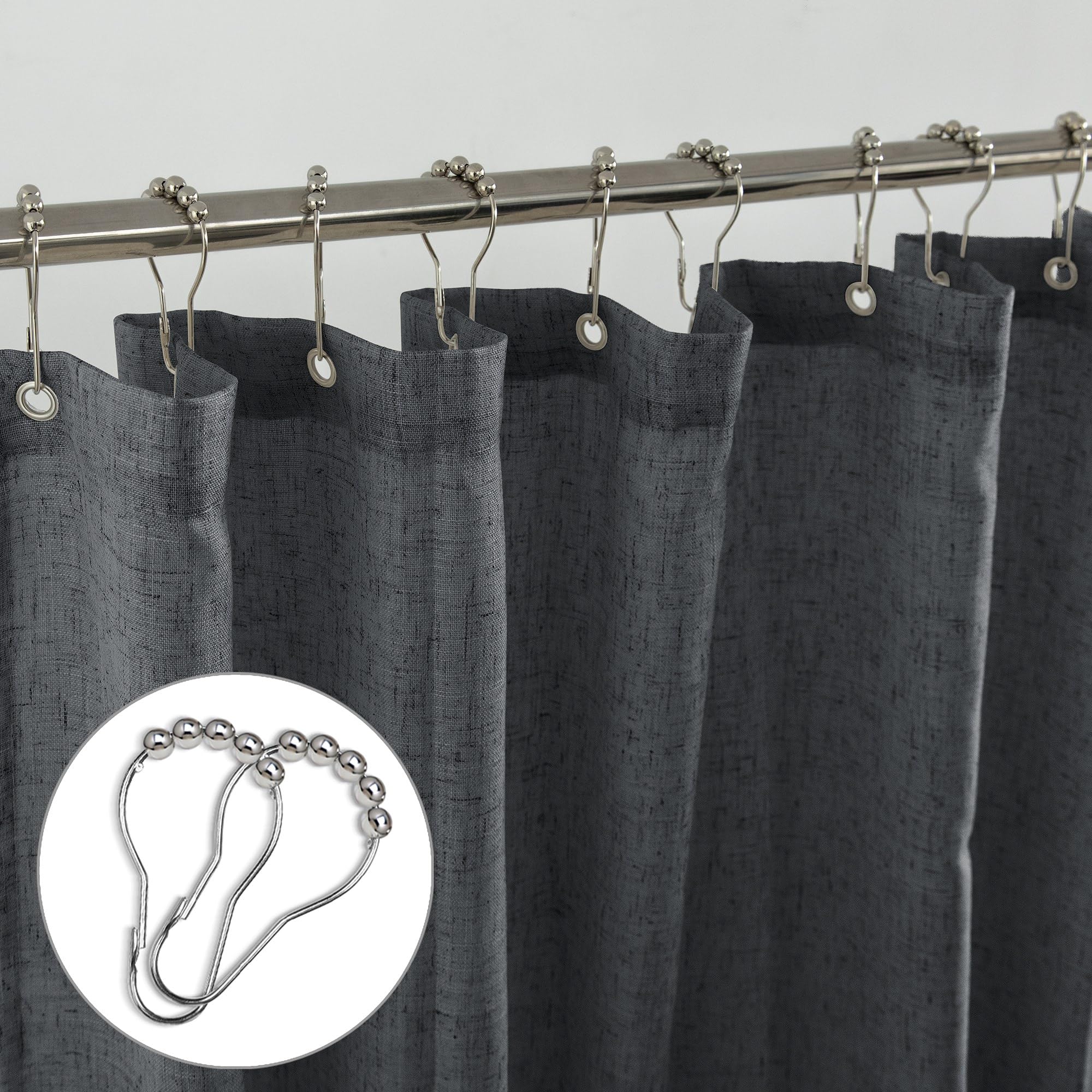 Koufall Dark Grey Shower Curtains For Bathroom Set With Hooks,Waterproof Linen Cloth Fabric Shower Curtain,Charcoal Grey,72X72 I