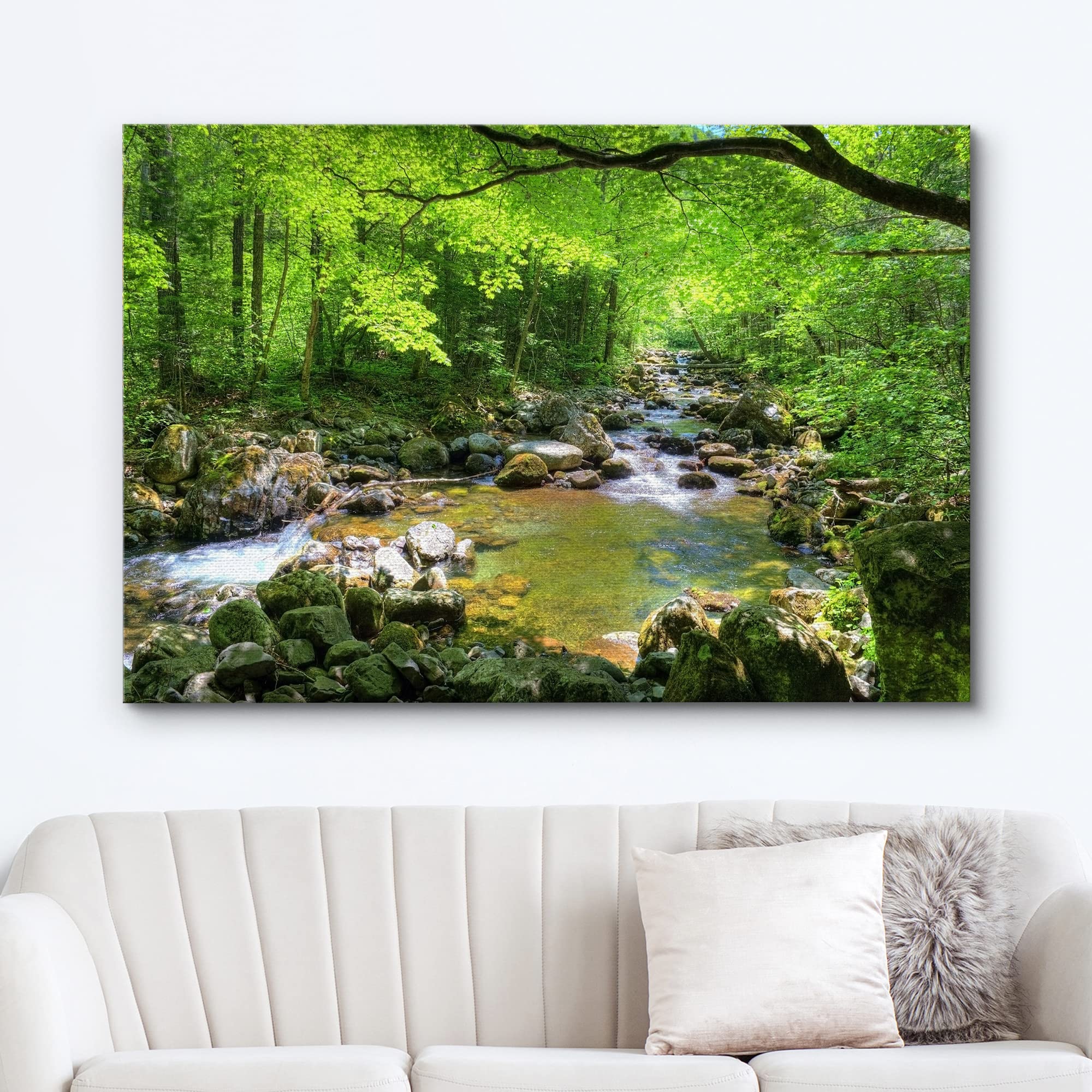 Wall26 Canvas Print Wall Art River Through The Green Forest Nature Wilderness Photography Modern Art Rustic Scenic Colorful Mult