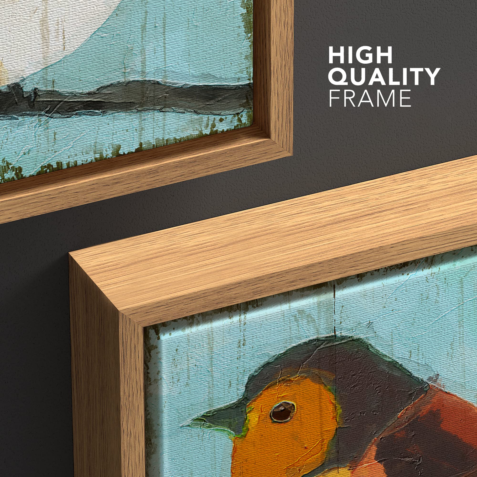Wall26 Framed Canvas Print Wall Art Textured Geometric Orange & Yellow Robin Animals Birds Illustrations Modern Art Colorful Far