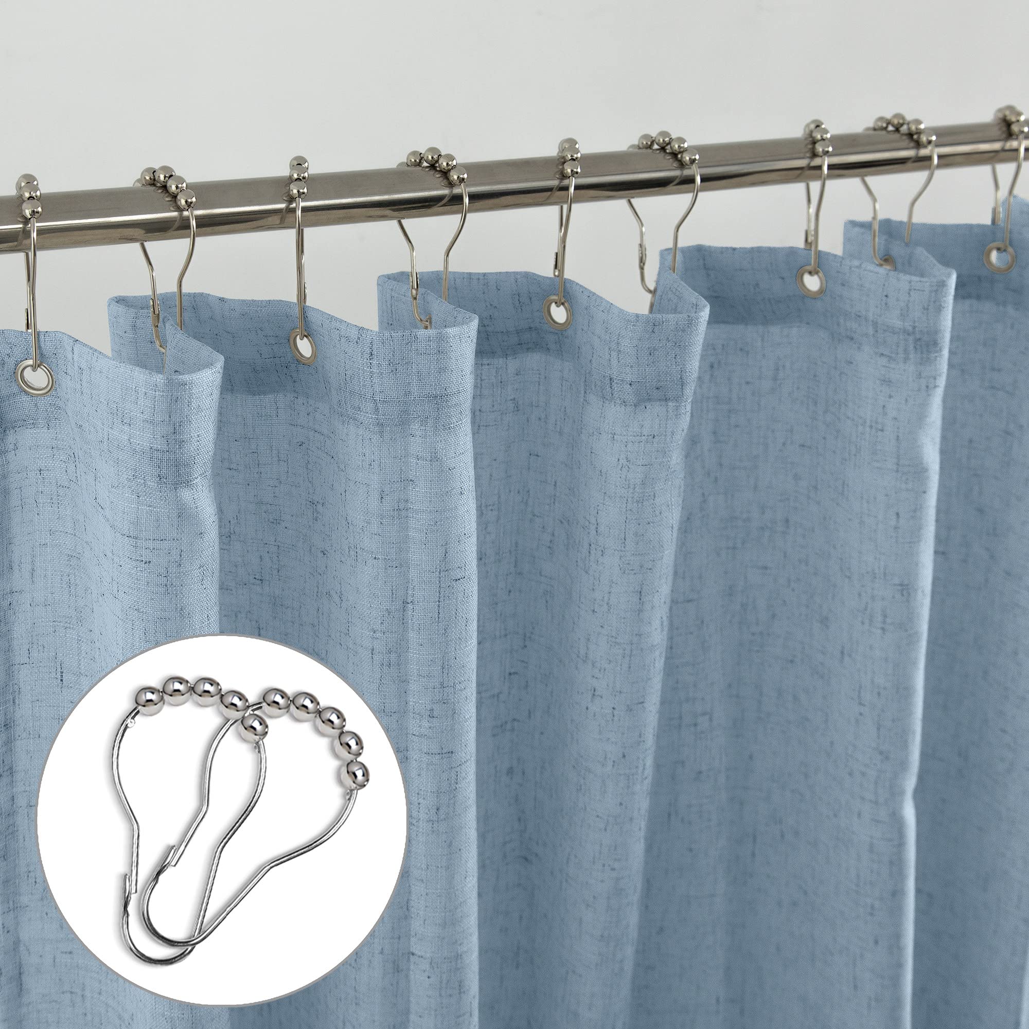 Koufall Grey Blue Shower Curtains For Bathroom Linen Fabric Stall Size Small Shower Curtain Liner With Hooks 36X72 Inch