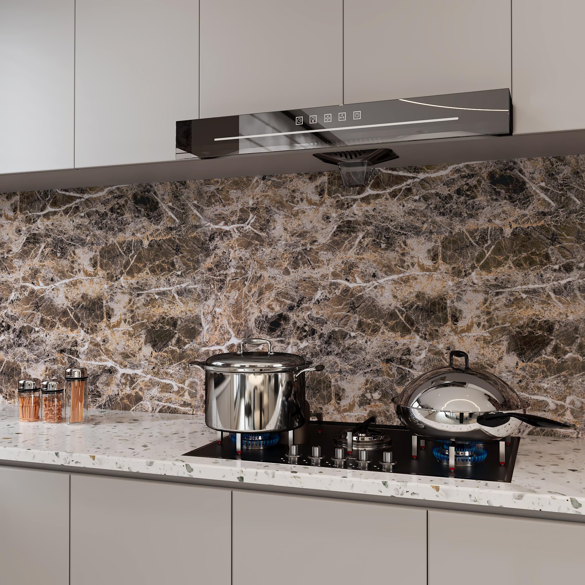 BAYYA Brown Marble Contact Paper Peel and Stick Wallpaper for Kitchen Cabinets Bathroom Granite Countertop Sticker Vinyl Film Self Adhesive Counter Top Covers Waterproof Furniture Decorative Paper
