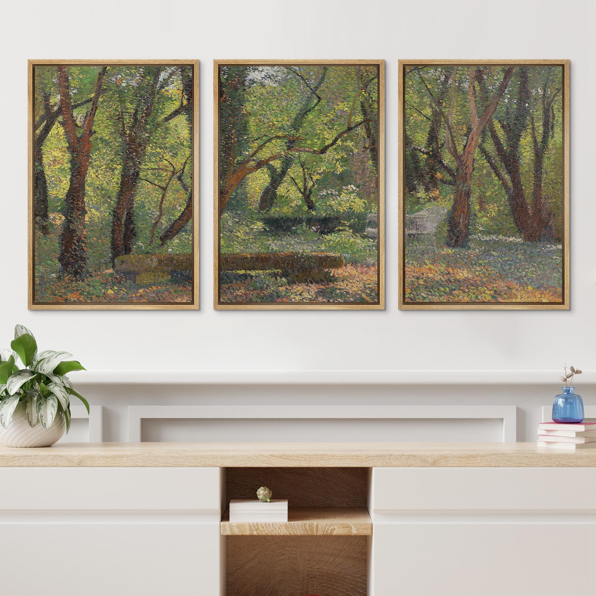 Wall26 Framed Canvas Print Wall Art Set Birch Tree Forest Watercolor Pastel Landscape Nature Wilderness Illustrations Modern Art