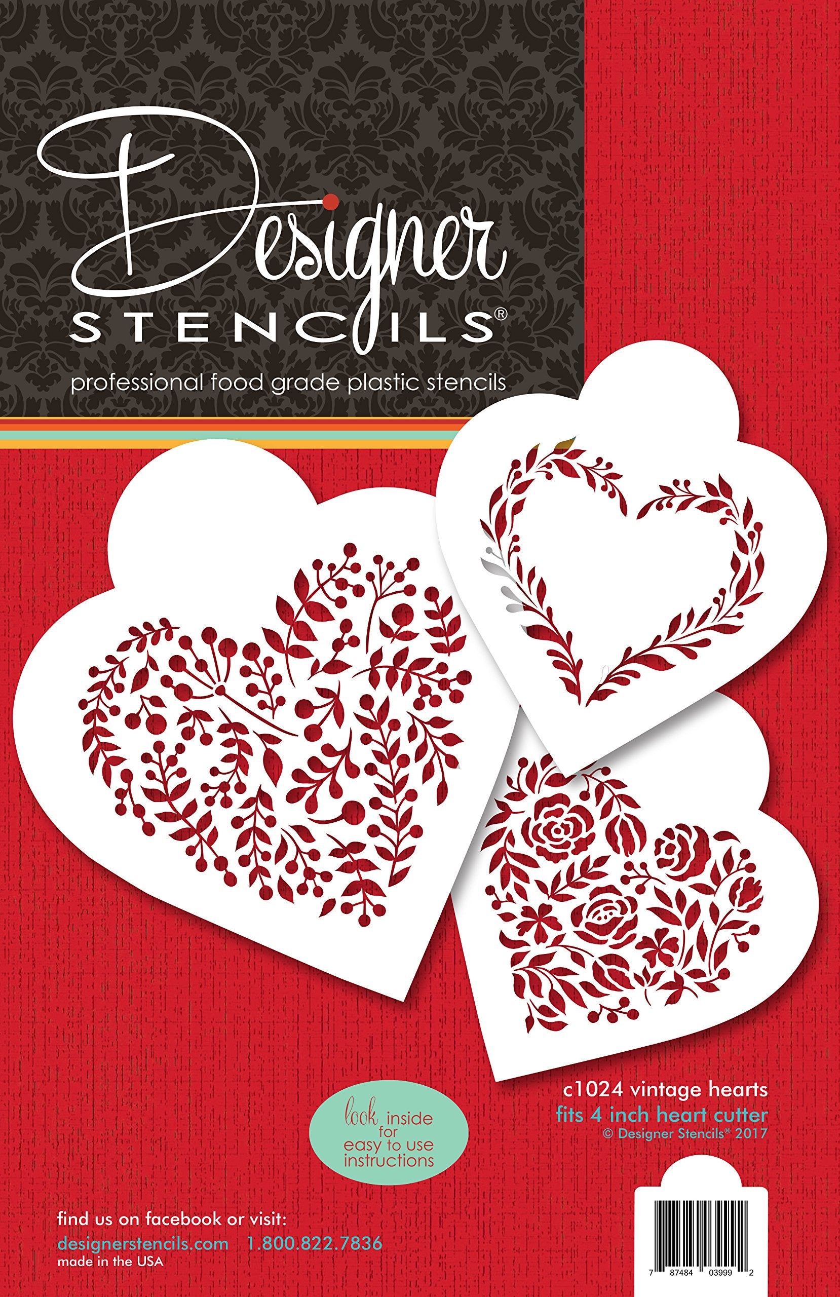 Vintage Hearts Cookie Stencil Set C1024 By Designer Stencils