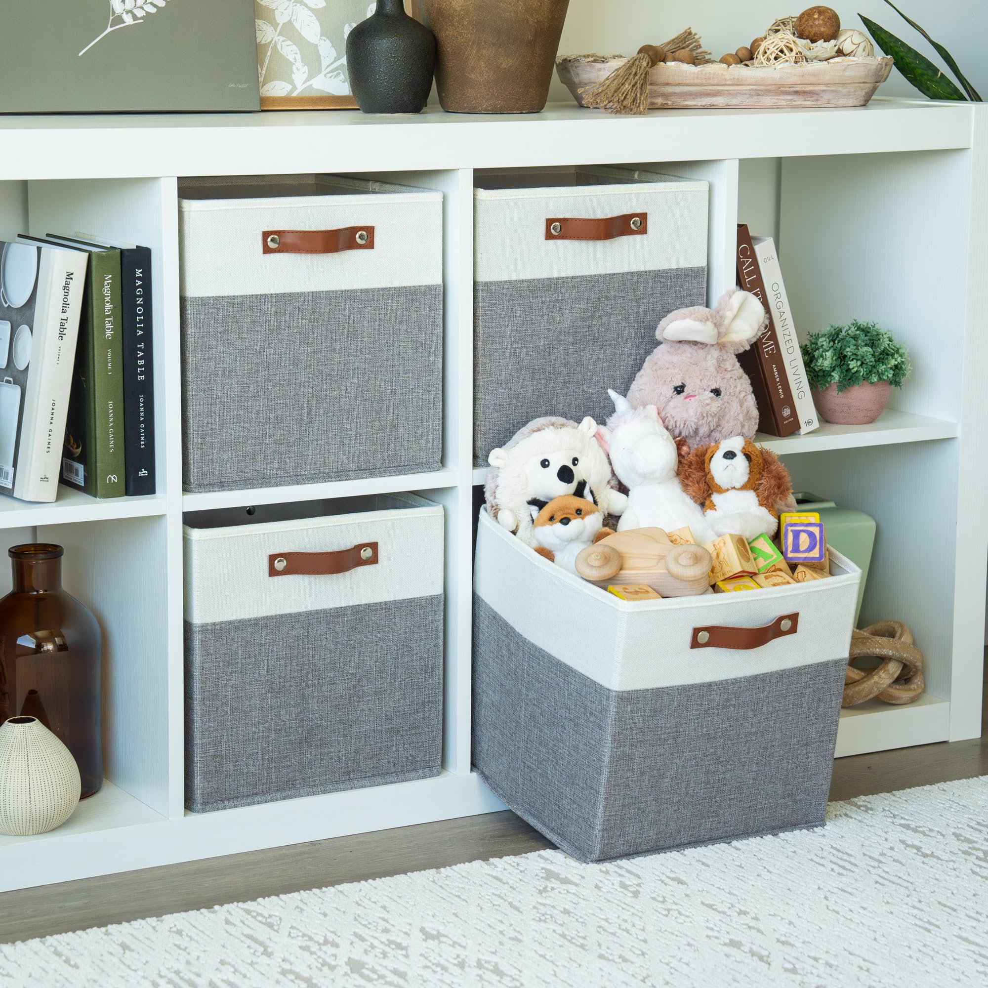 Organihaus 12X12 Cube Storage Bin Set Of 4, Fabric Storage Bins, Cube Storage Organizer Bins, Cubby Bins W/ Vegan Handles, Kalla