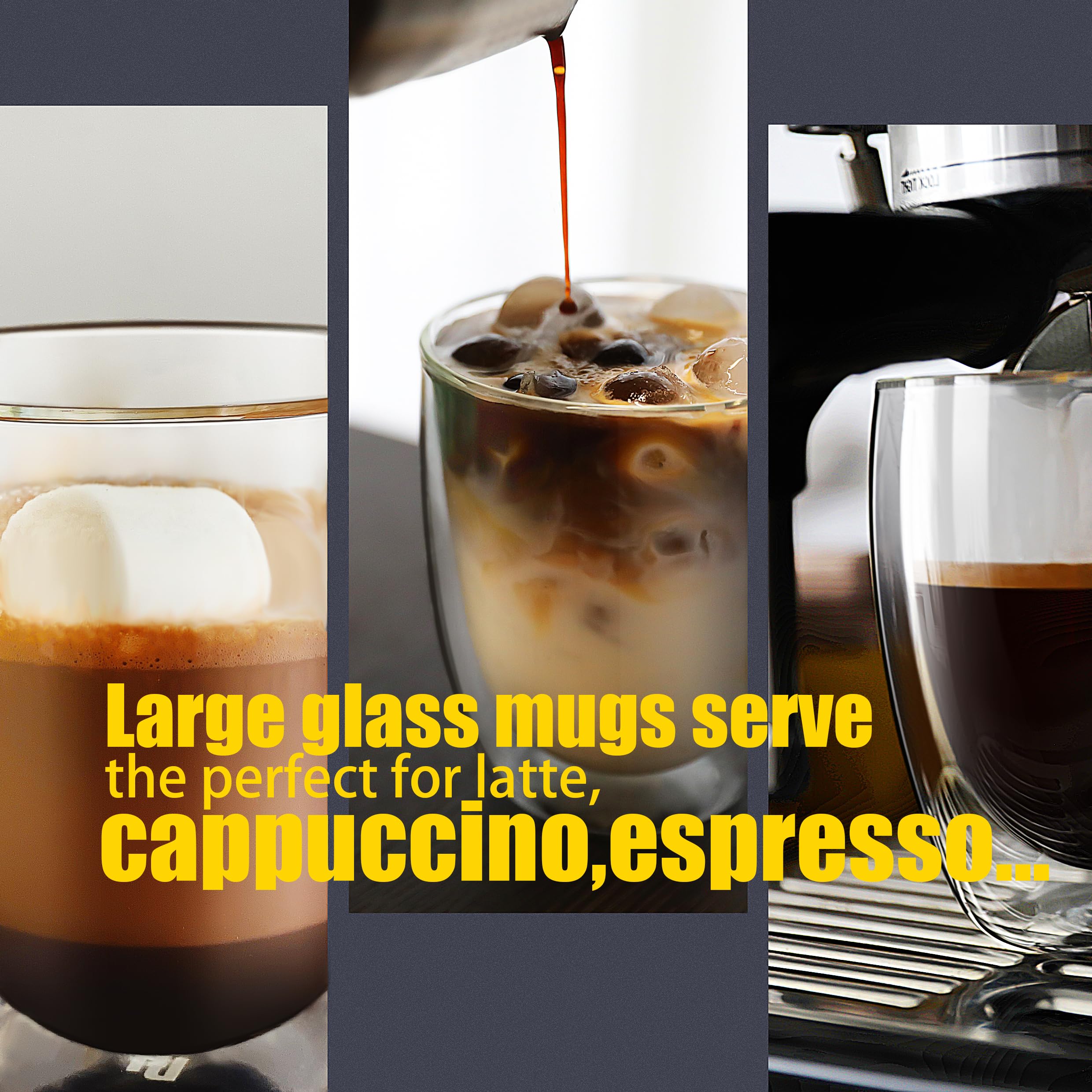 Punpun Coffee Cups Clear Coffee Mugs, Glass Cups For Latte, Double Wall Glass Coffee Mugs With Big Handle, Glass Mugs For Iced C