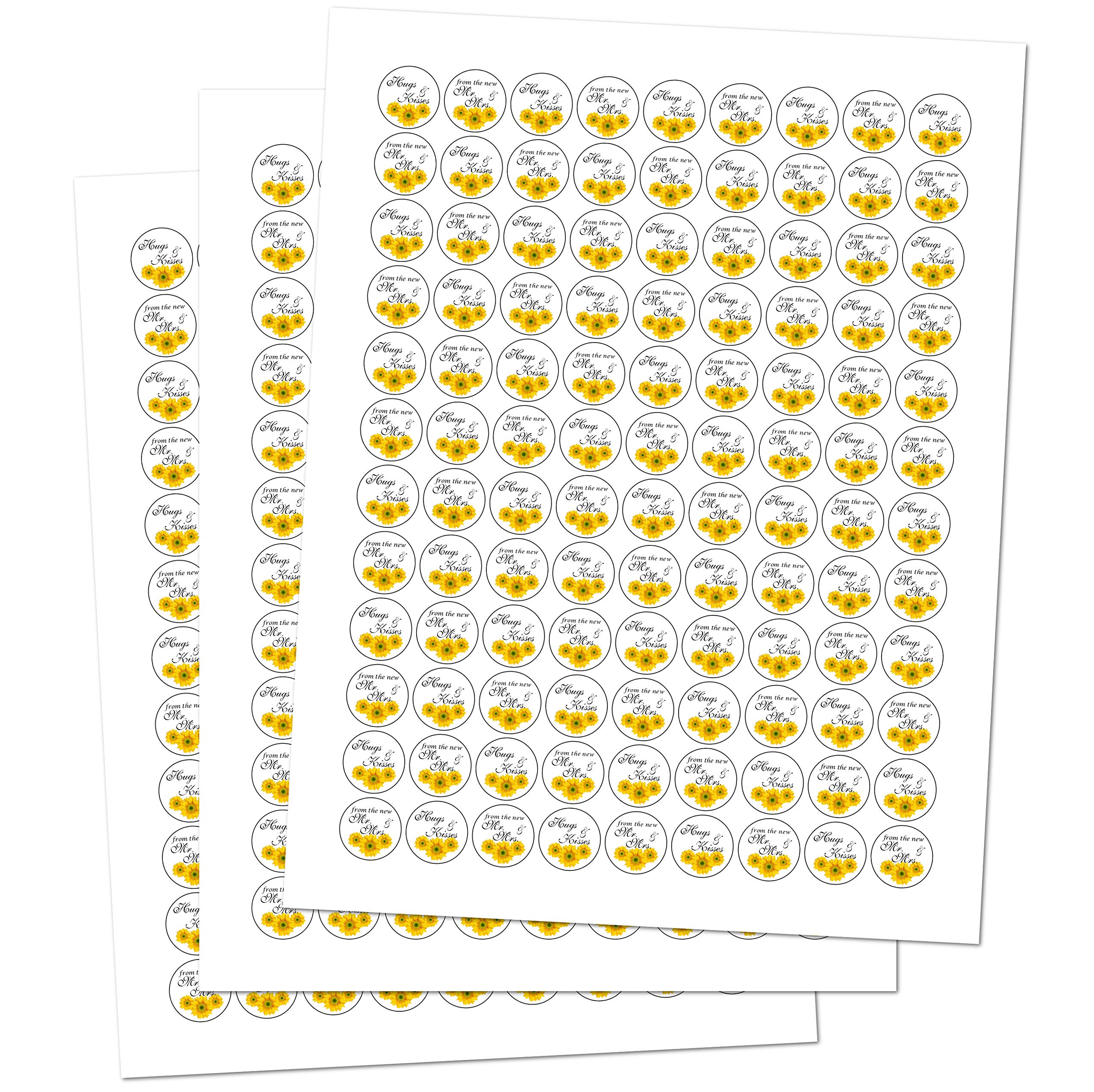 324 Sunflower Hugs And Kisses From The New Mr. & Mrs. Kisses Wedding Stickers, Floral Chocolate Drops Labels Stickers For Weddin