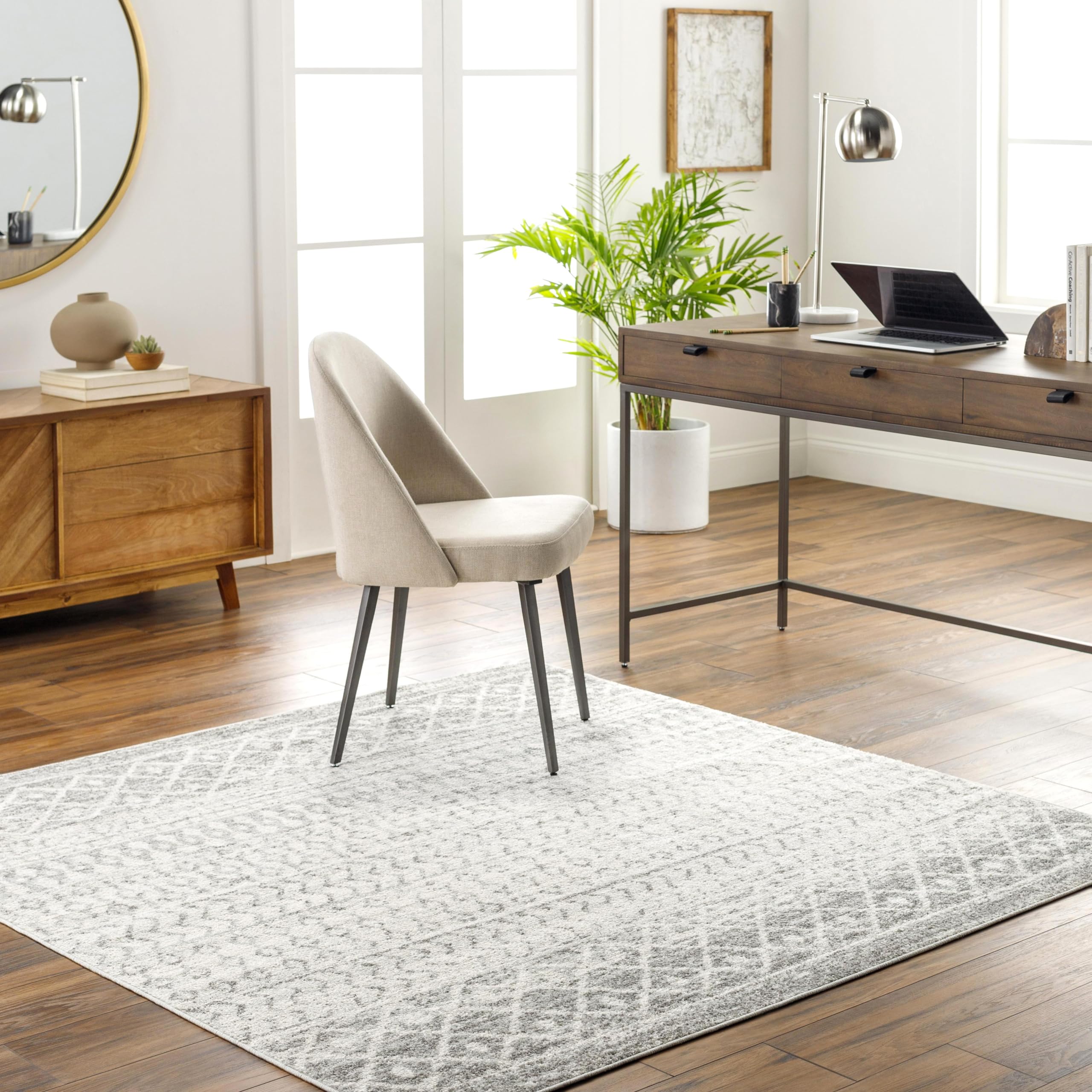 Livabliss Chester Boho Moroccan Area Rug,10 Square,Grey