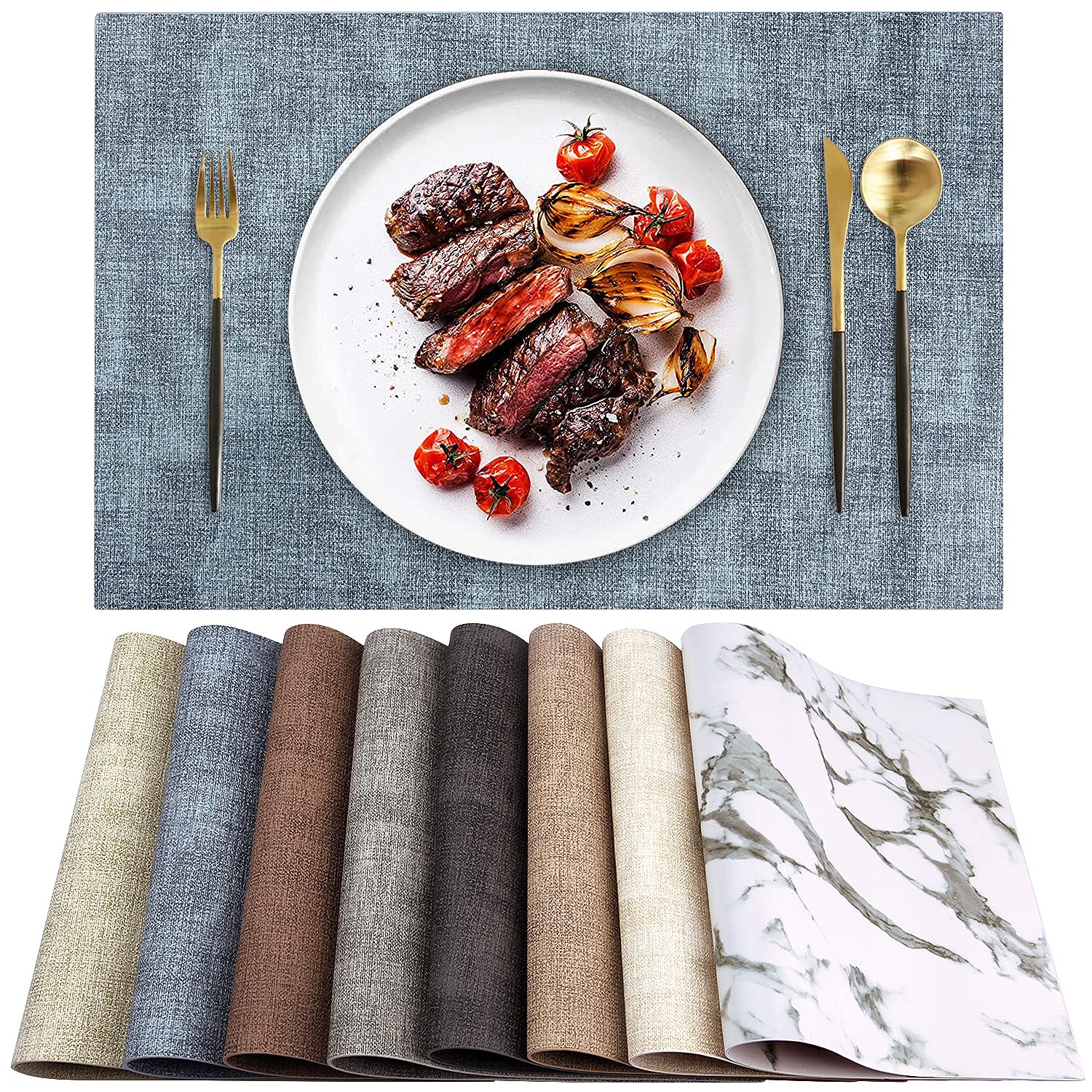 Landview Leather Heat Resistant Placemats Set Of 6 Waterproof Wipeable Washable Pu Table Mats,Easy To Clean Anti-Slip Place Mats