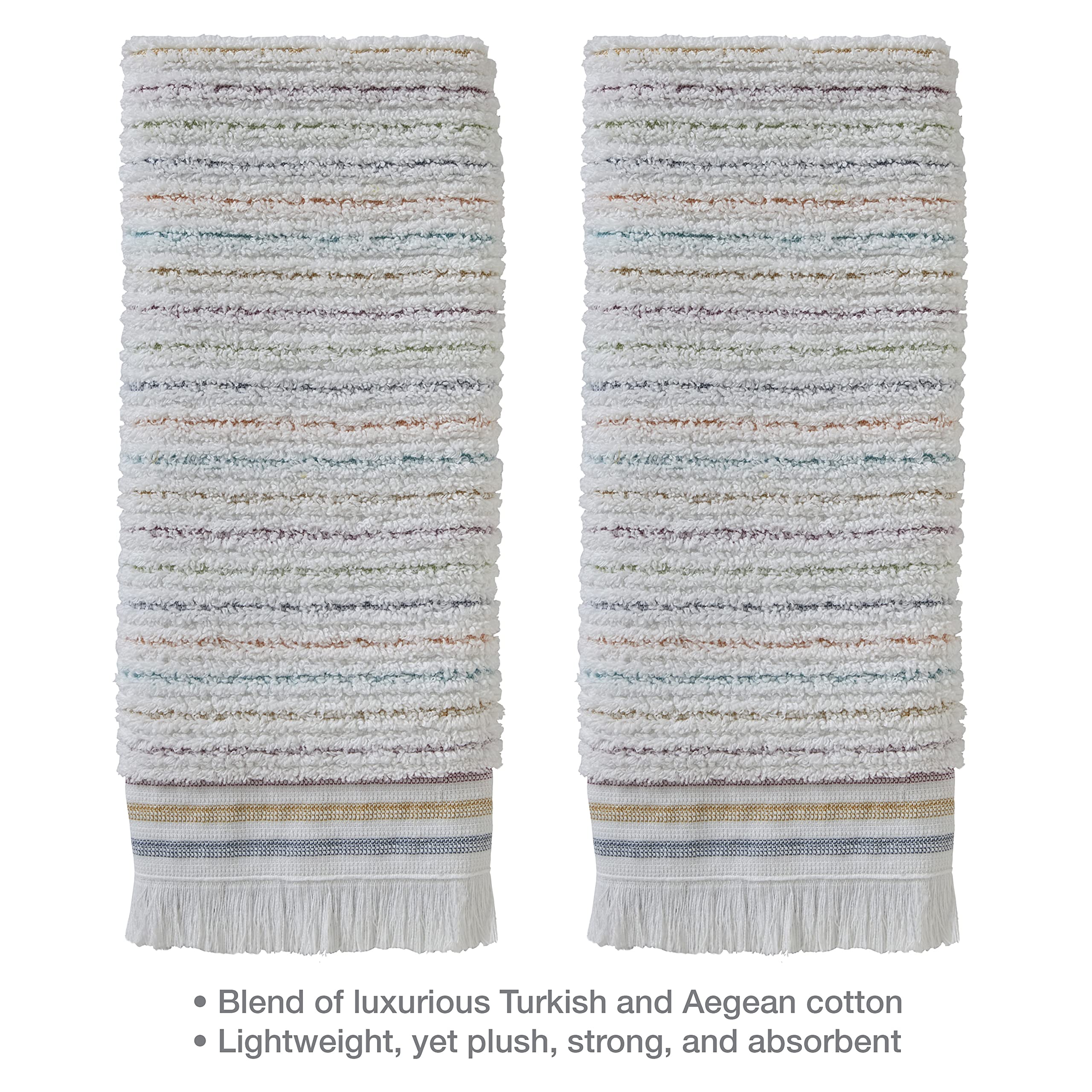 Skl Home Subtle Stripe 100% Turkish Cotton Hand Towel (2-Pack), White/Multi