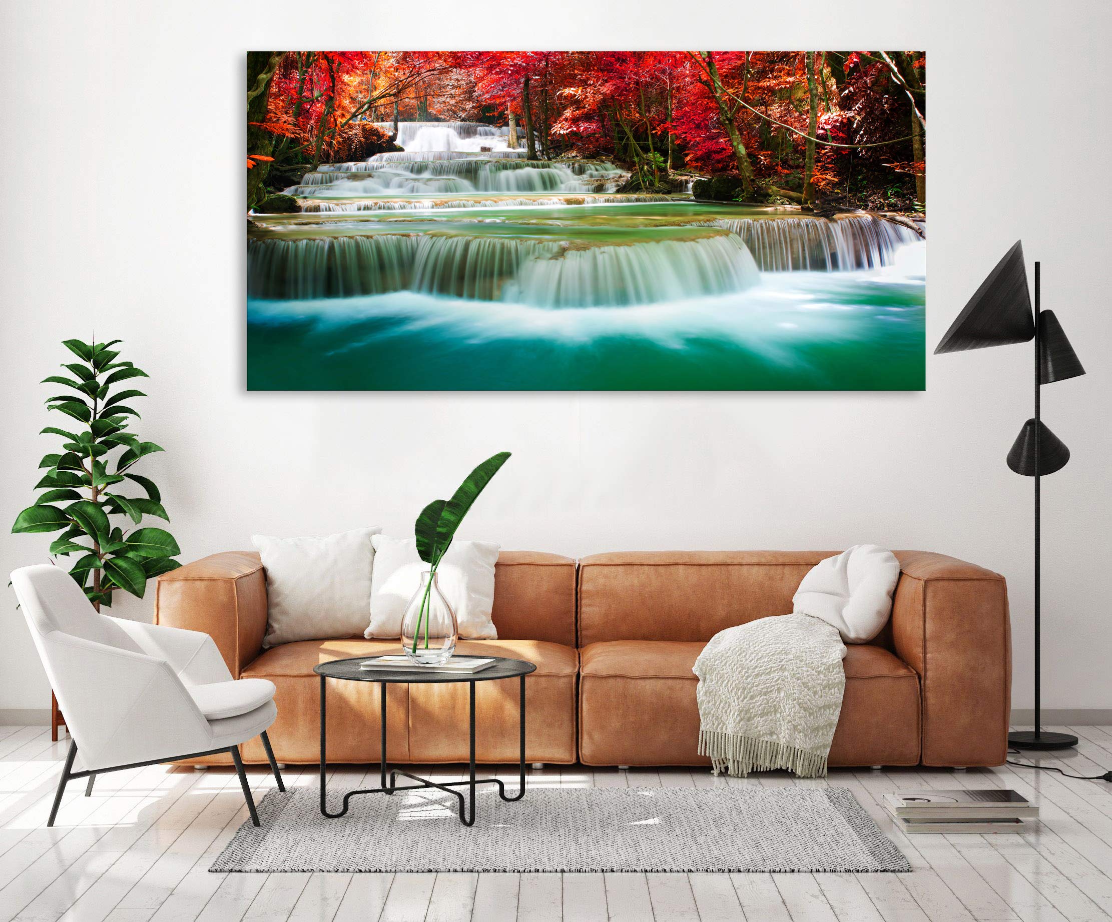 Cao Gen Decor Art-S05175 Wall Art 1 Pieces Waterfall Canvas Print Landscape Paintings Framed Red Trees Forest Canvas Falls Picture for Bedroom Living Room Office kitchen Home Decor Ready to Hang