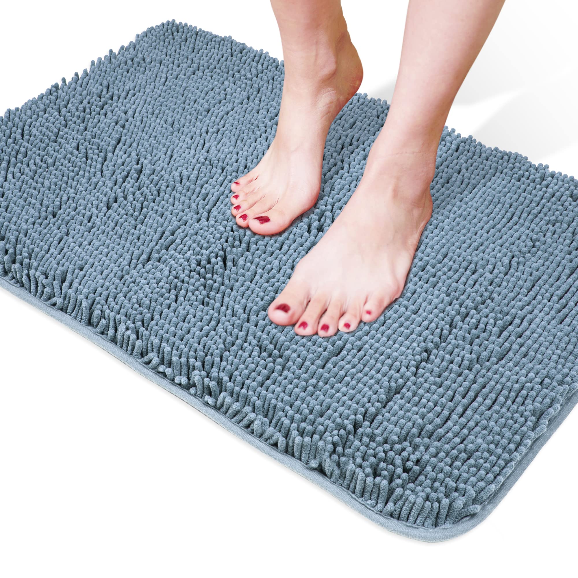Yeaban Chenille Bathroom Rugs Non-Slip Thick Plush Bath Mat - Absorbent Washable Bath Rugs For Bathroom Shower Sink Carpet (Blue