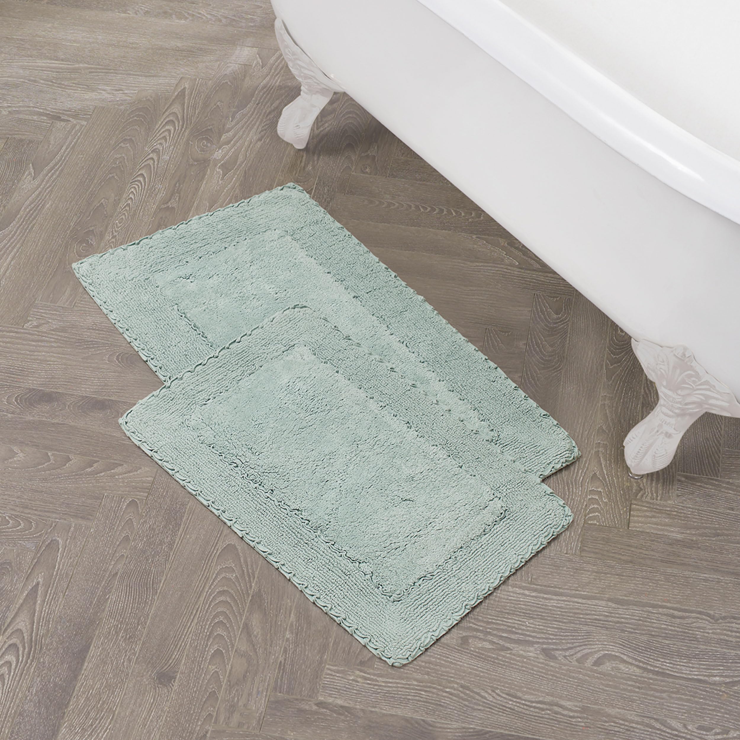 Laura Ashley Ruffle Cotton 2-Piece Bath Rug Set, Aqua
