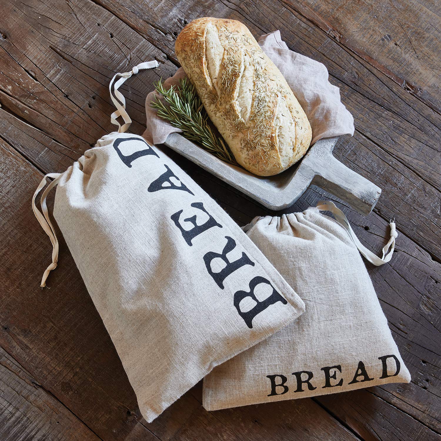 Creative Brands Table Sugar Linen Drawstring Bread Bag, 11 X 17-Inches, Large