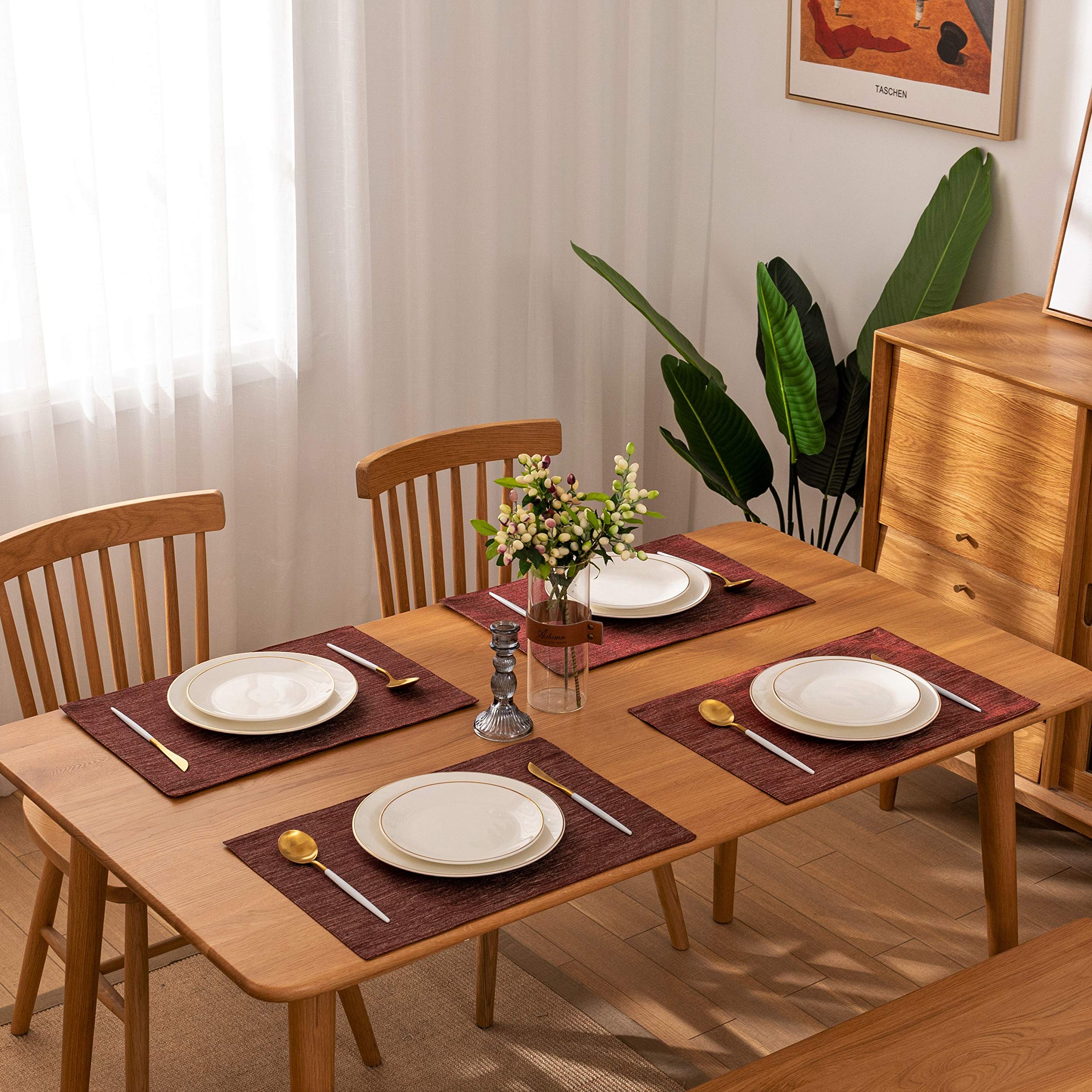 Cloth Placemats Burgundy Set Of 4 - Spring Garden Home Rectangle Valentine'S Day Table Place Mats Table Tabletop Decoration, 13X