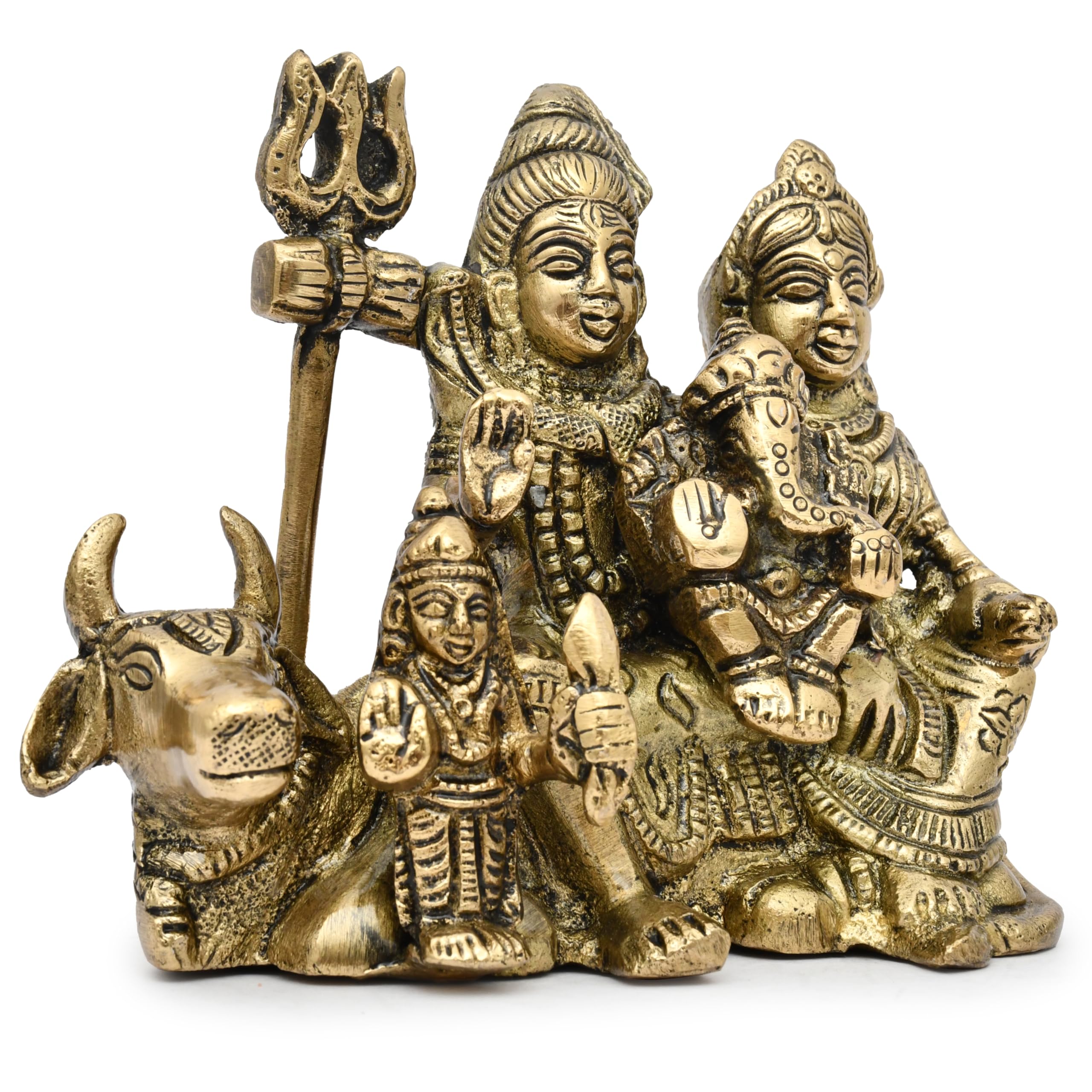 Aargkraft Brass Shiva Pariwar - Shiva Family | Shiva Bholenath Shankar Parvati Ganesh Ganesha Nandi Family Shiv Parivar Murti Sh