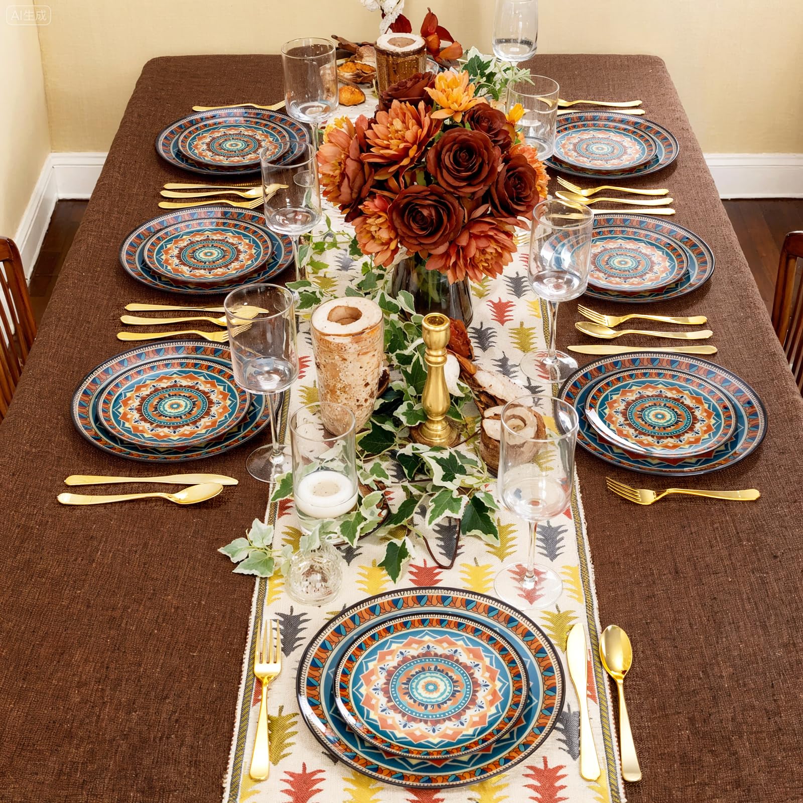 Joyido 60PCS Thanksgiving Plastic Plates - Heavy Duty Fall Plastic Plate - Fancy Pumpkin Disposable Plates Include 30 Dinner & 3