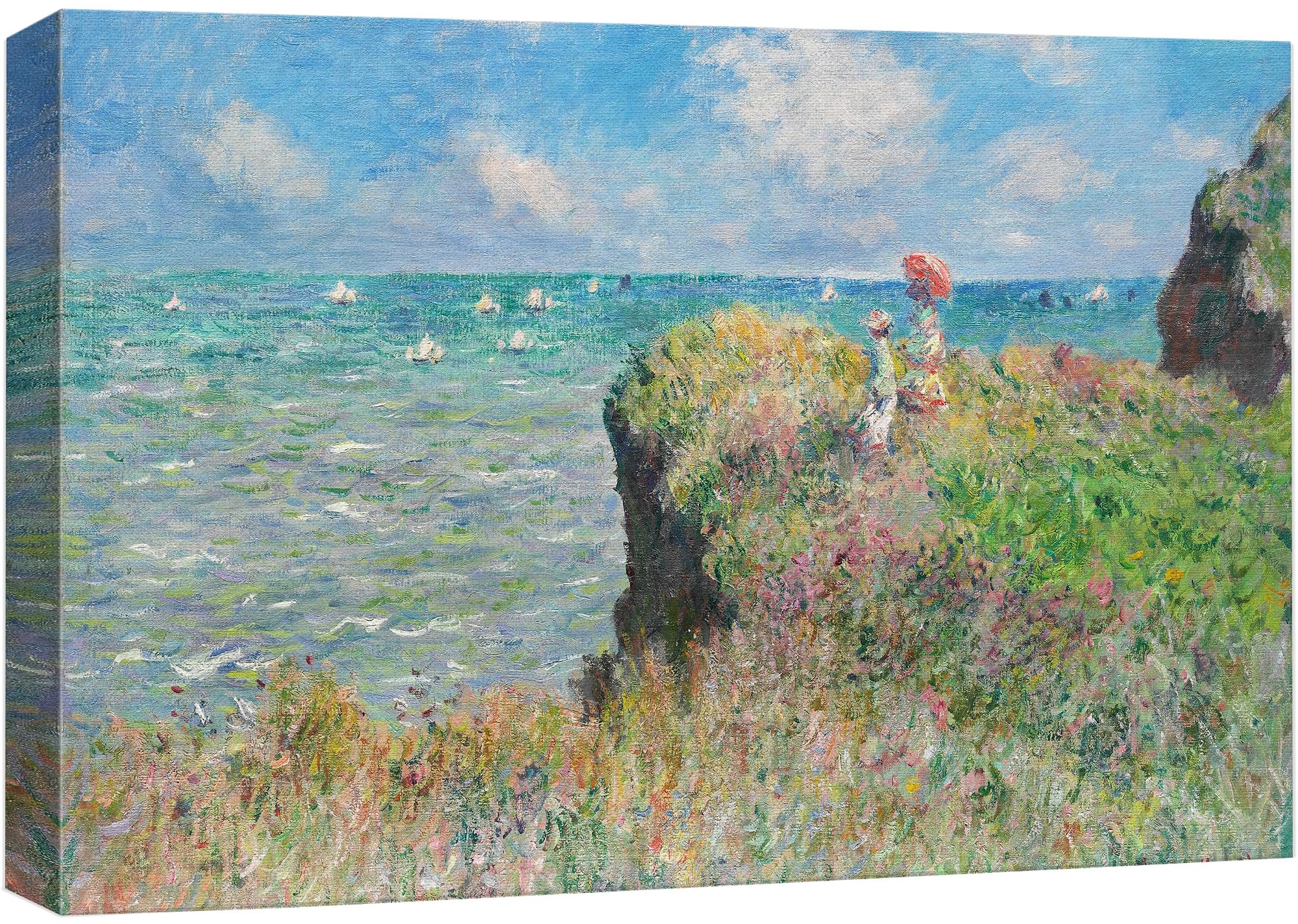 Wall26 - Claude Monet - Cliff Walk At Pourville - Impressionist Modern Art - Canvas Art Home Art - 16X24 Inches